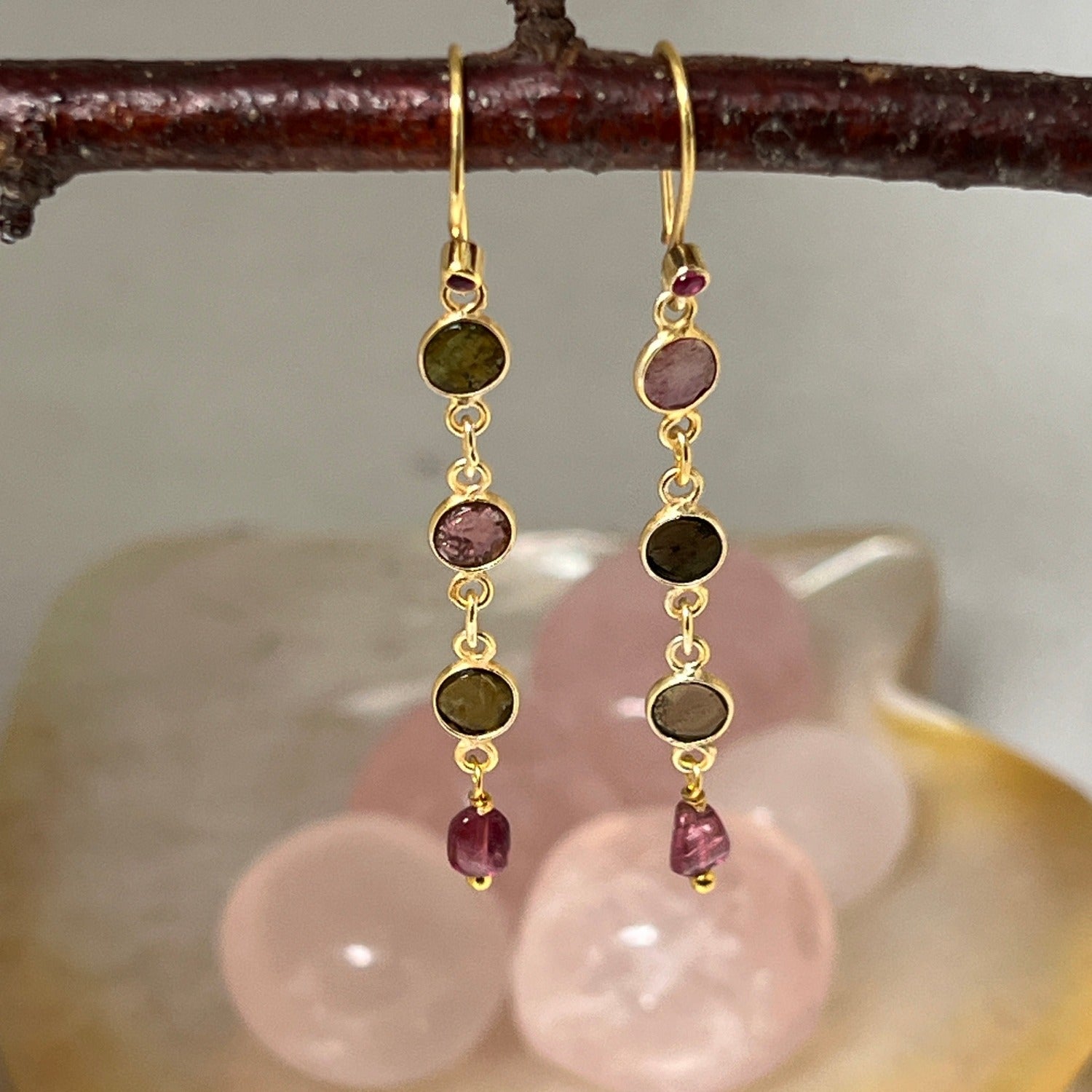 Long Asymmetrical Tourmaline Earrings