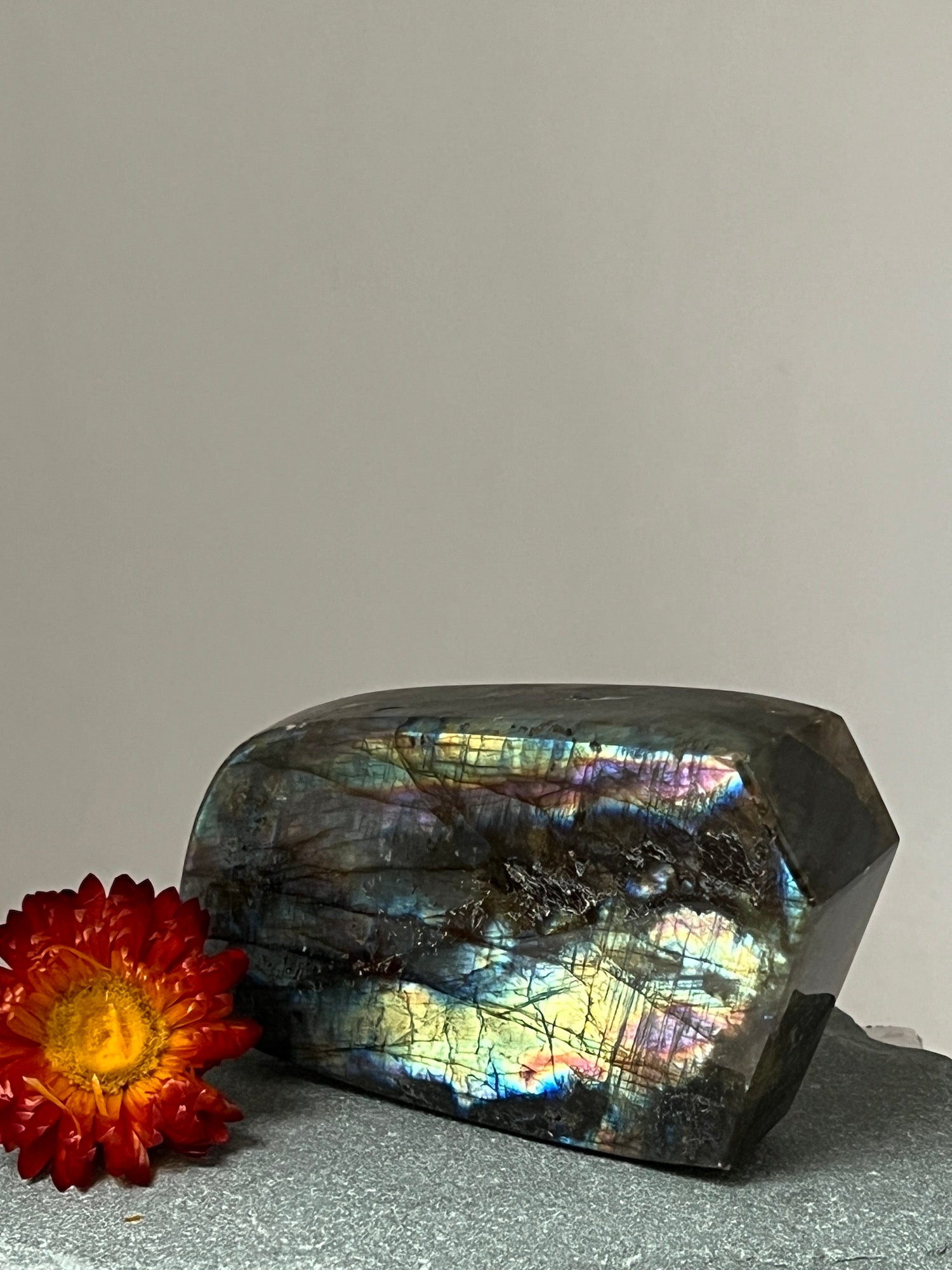 Thick Labradorite slice stand alone from Madagascar