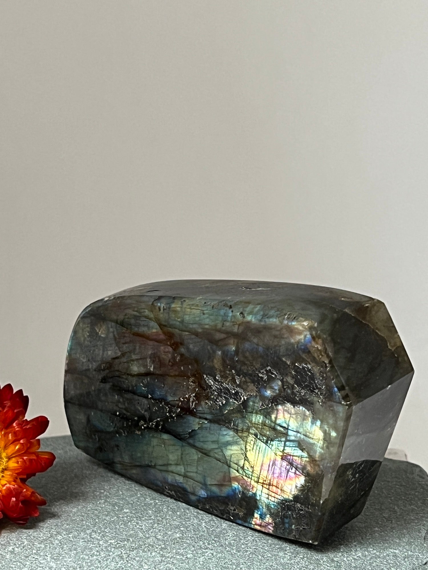 Thick Labradorite slice stand alone from Madagascar