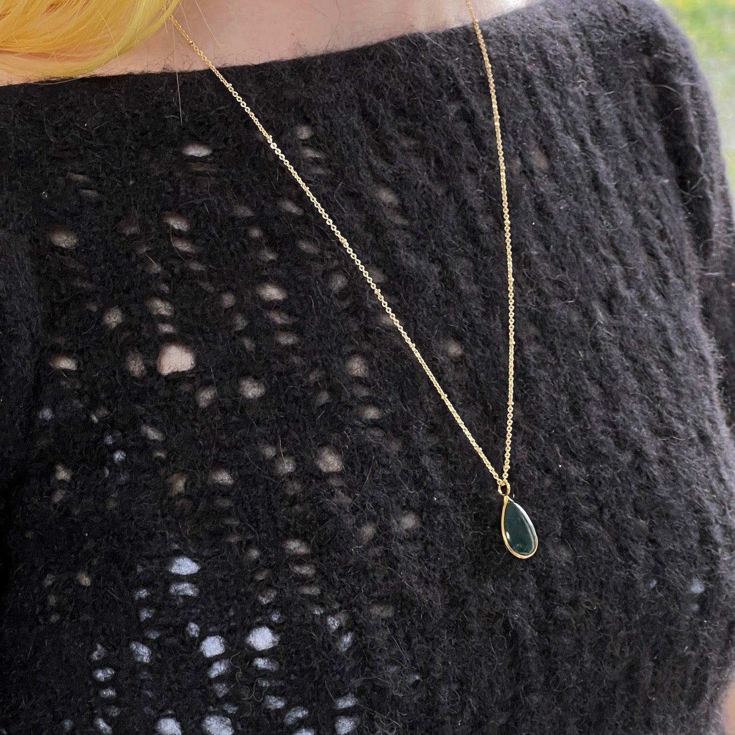 Drop Moss Agate Pendant On Rosary or satellite chain