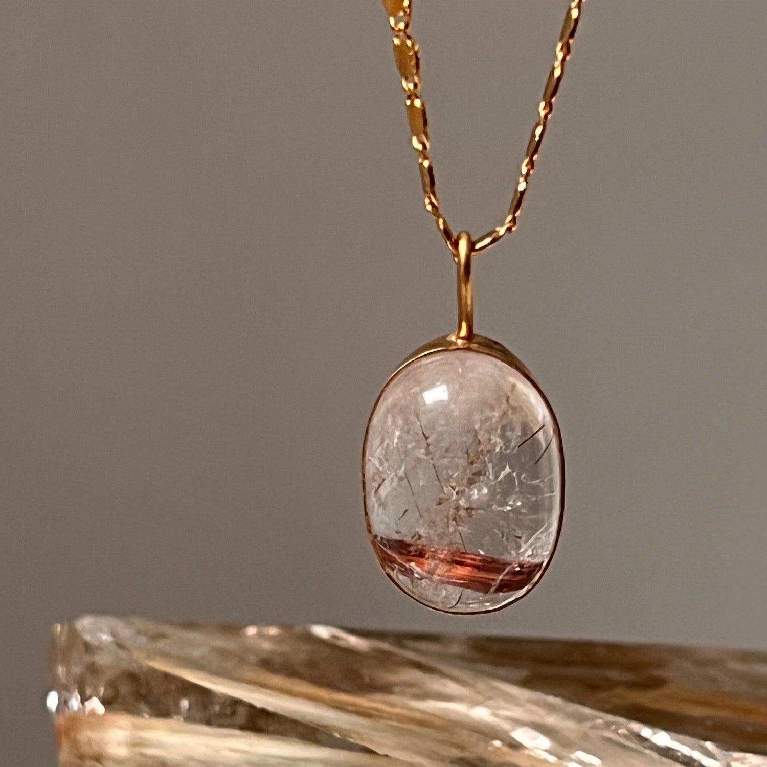 Unique Golden Rutilated quartz Oval on Val chain