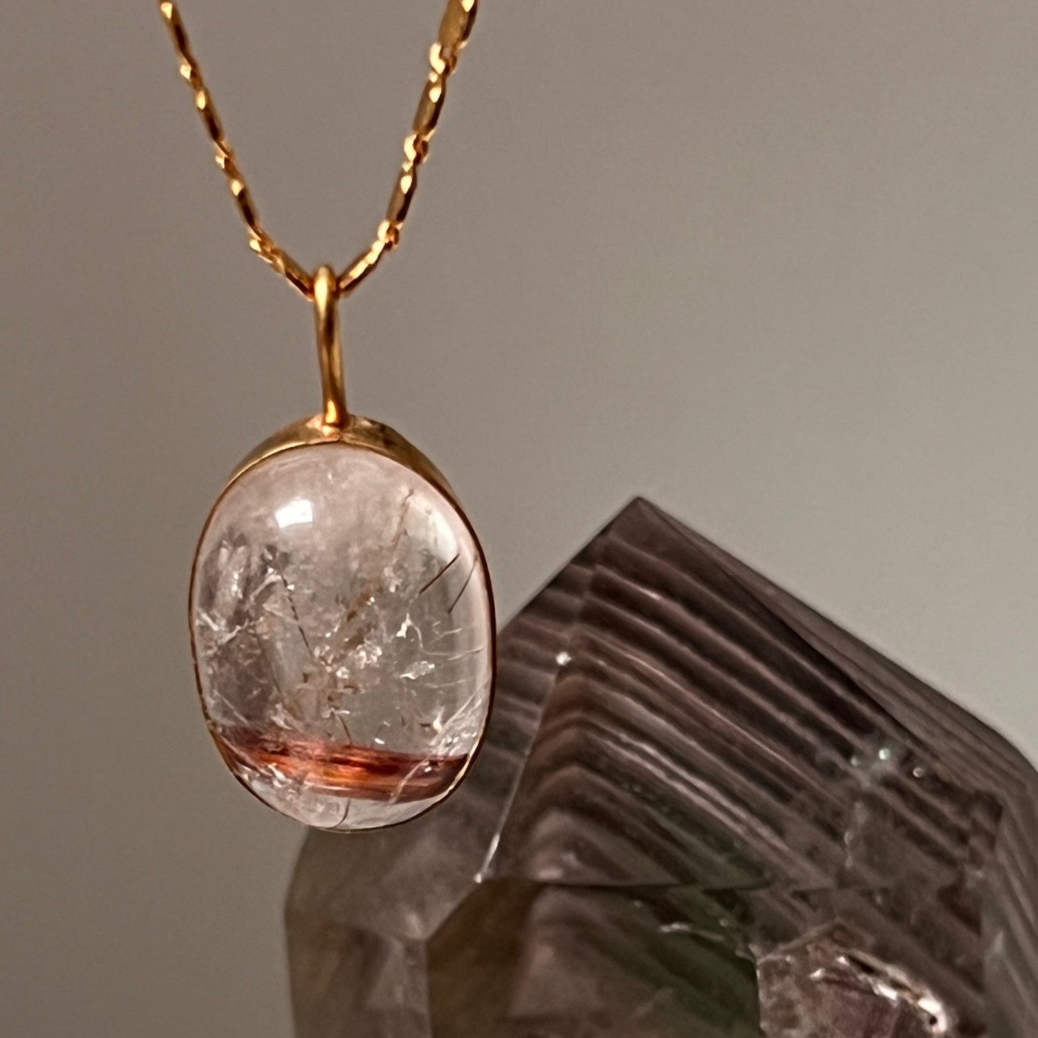 Unique Golden Rutilated quartz Oval on Val chain
