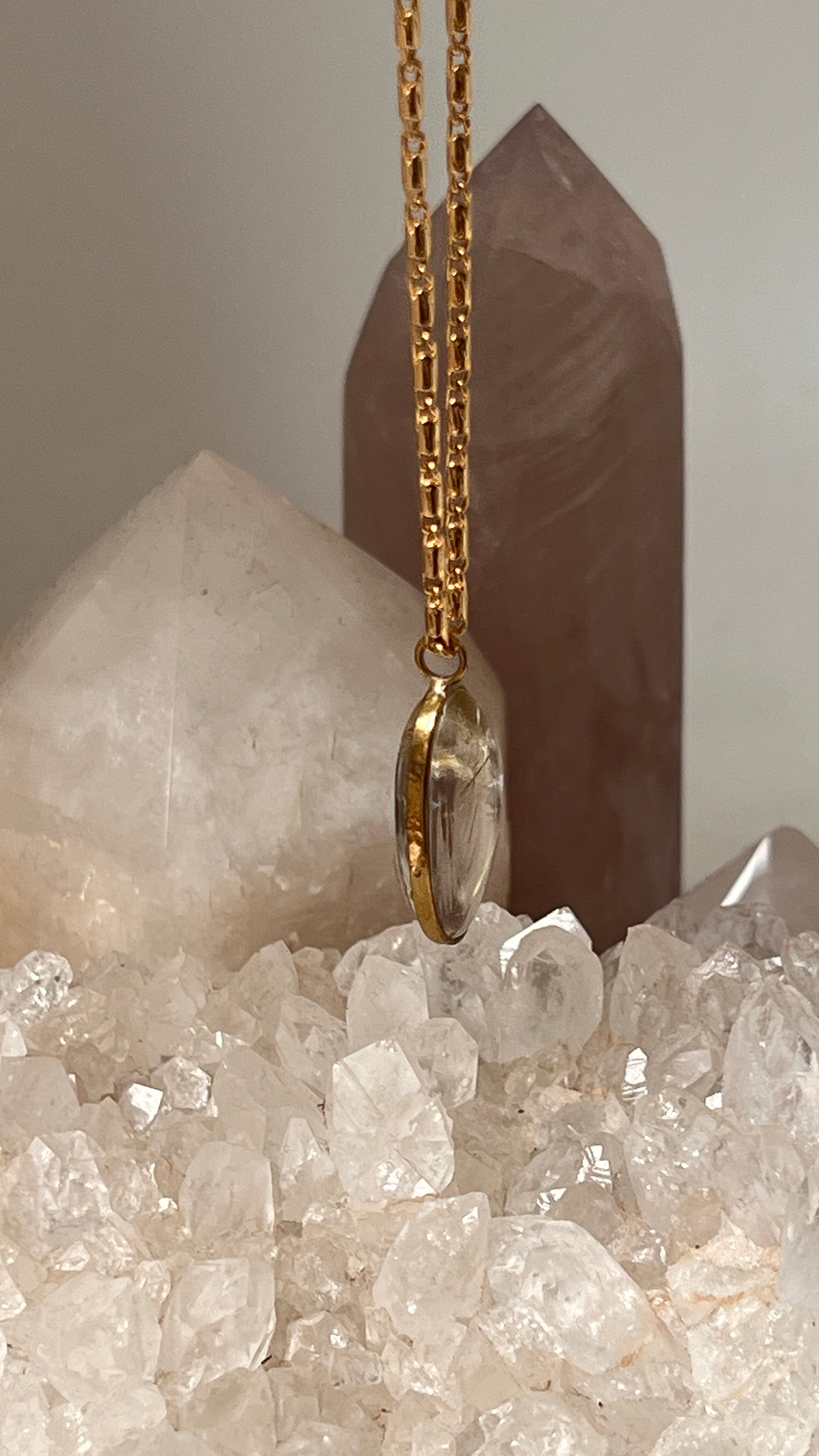 Unique Freeform Rutil Quartz Bezel Pendant on Stella chain