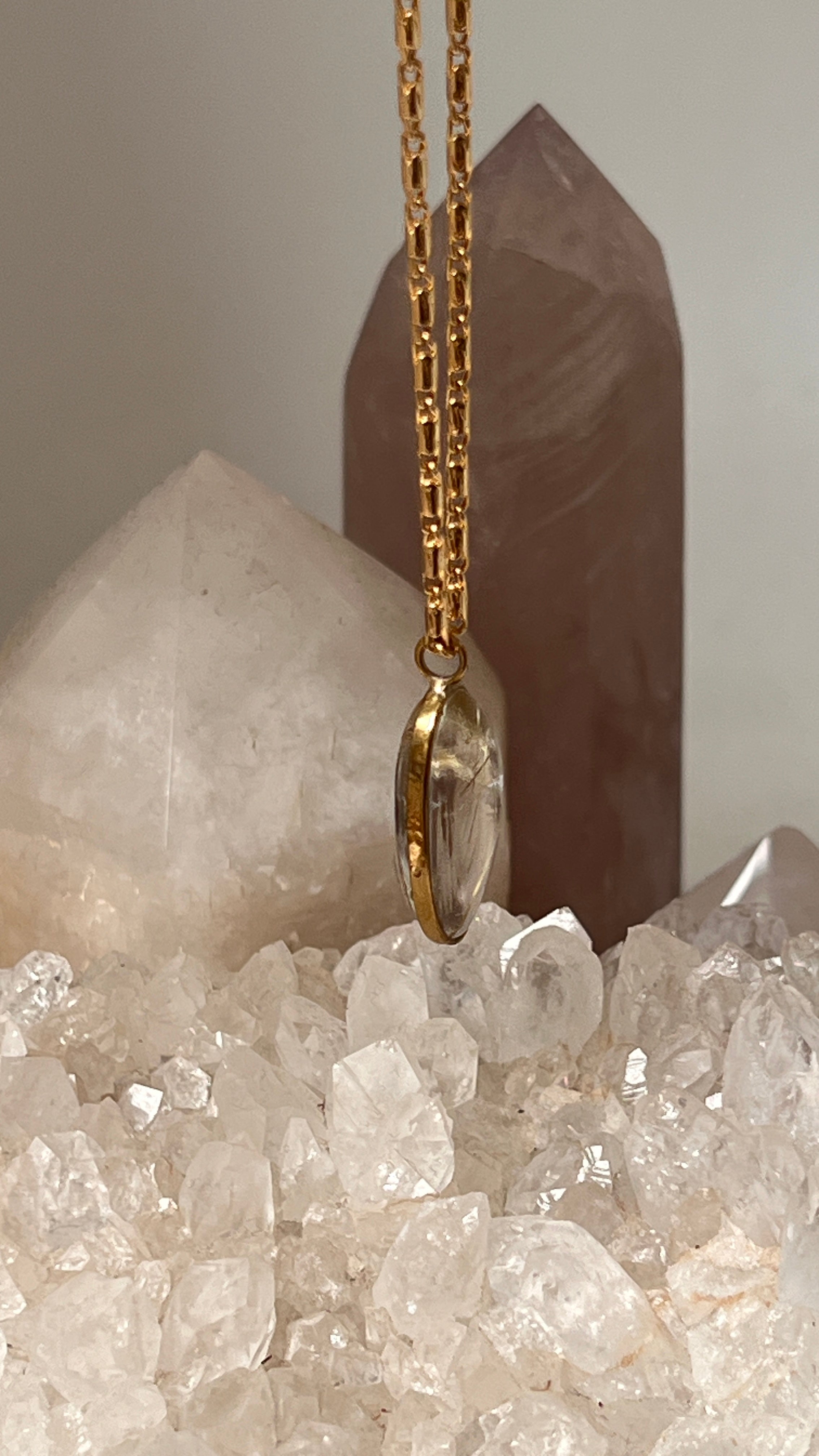 Unique Freeform Rutil Quartz Bezel Pendant on Stella chain