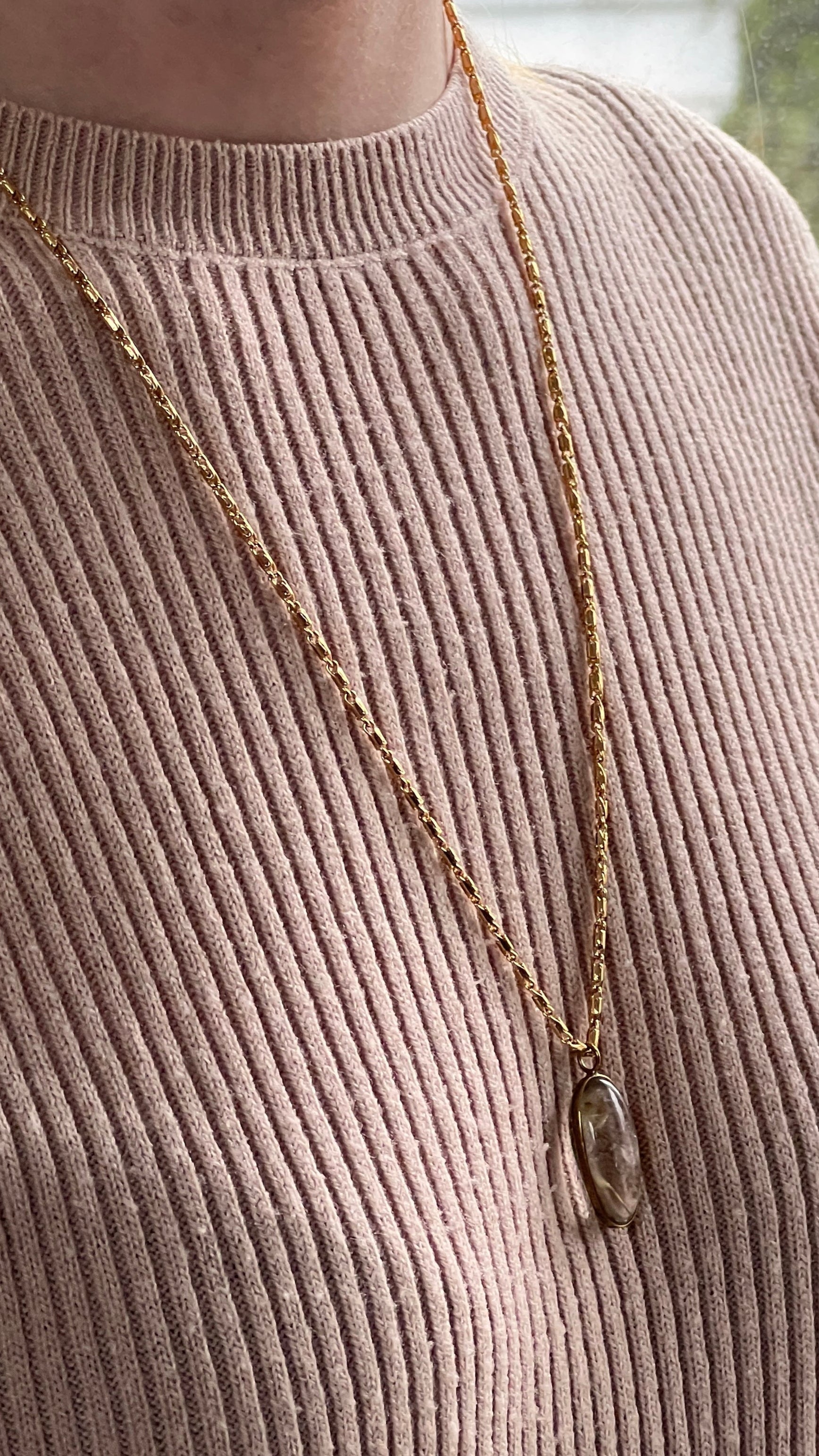 Unique Freeform Rutil Quartz Bezel Pendant on Stella chain