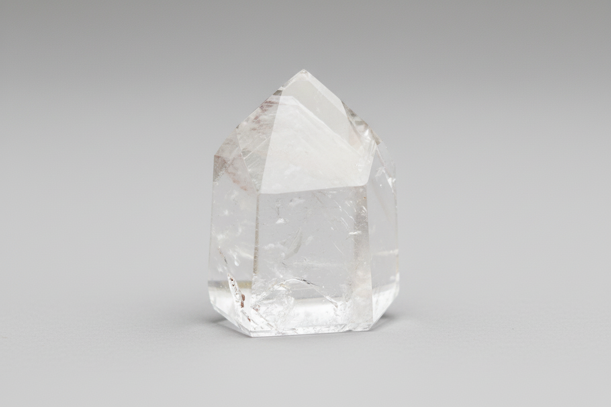 Phantom quartz crystal on a grey background