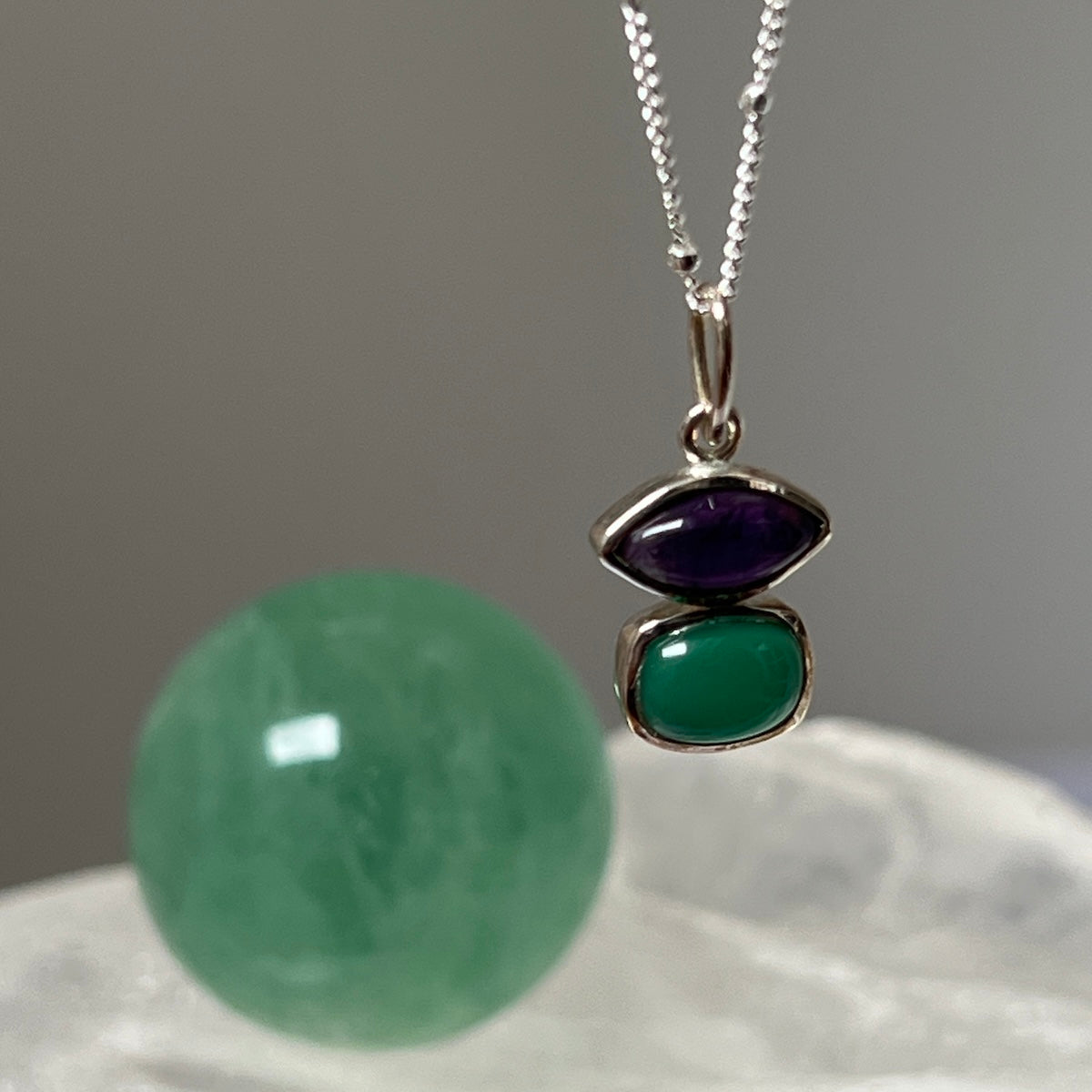 Beryl Amethyst and Green Onyx Pendant On Sterling Silver