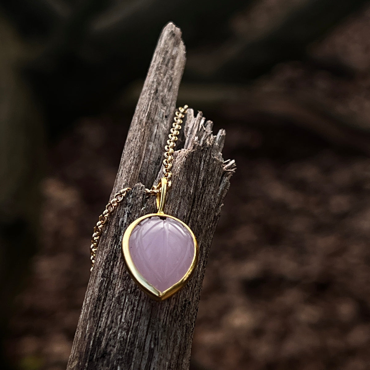 Carved Pink Chalcedony Leaf — Baby Belcher Chain