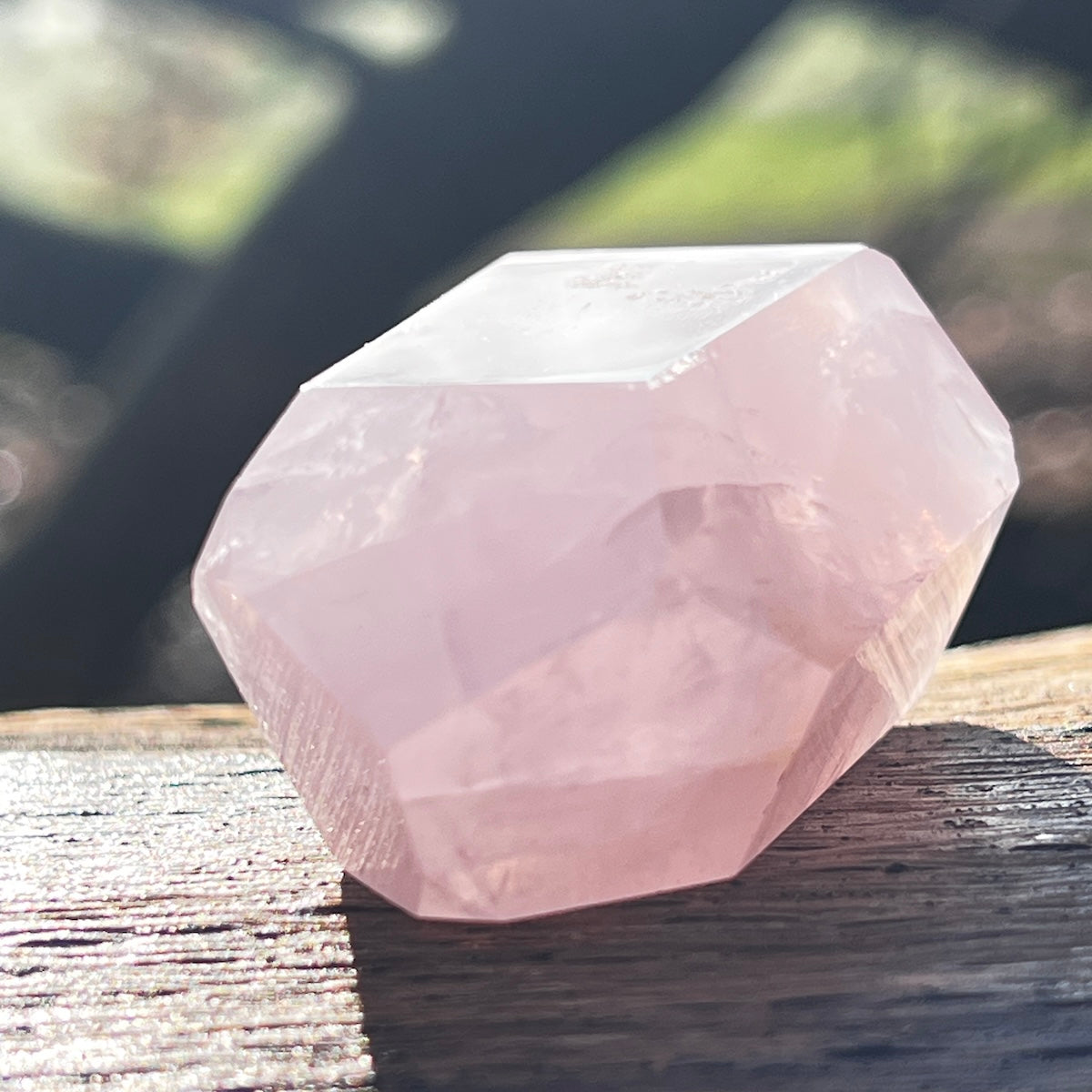 Close up of a Rose quartz crystal point