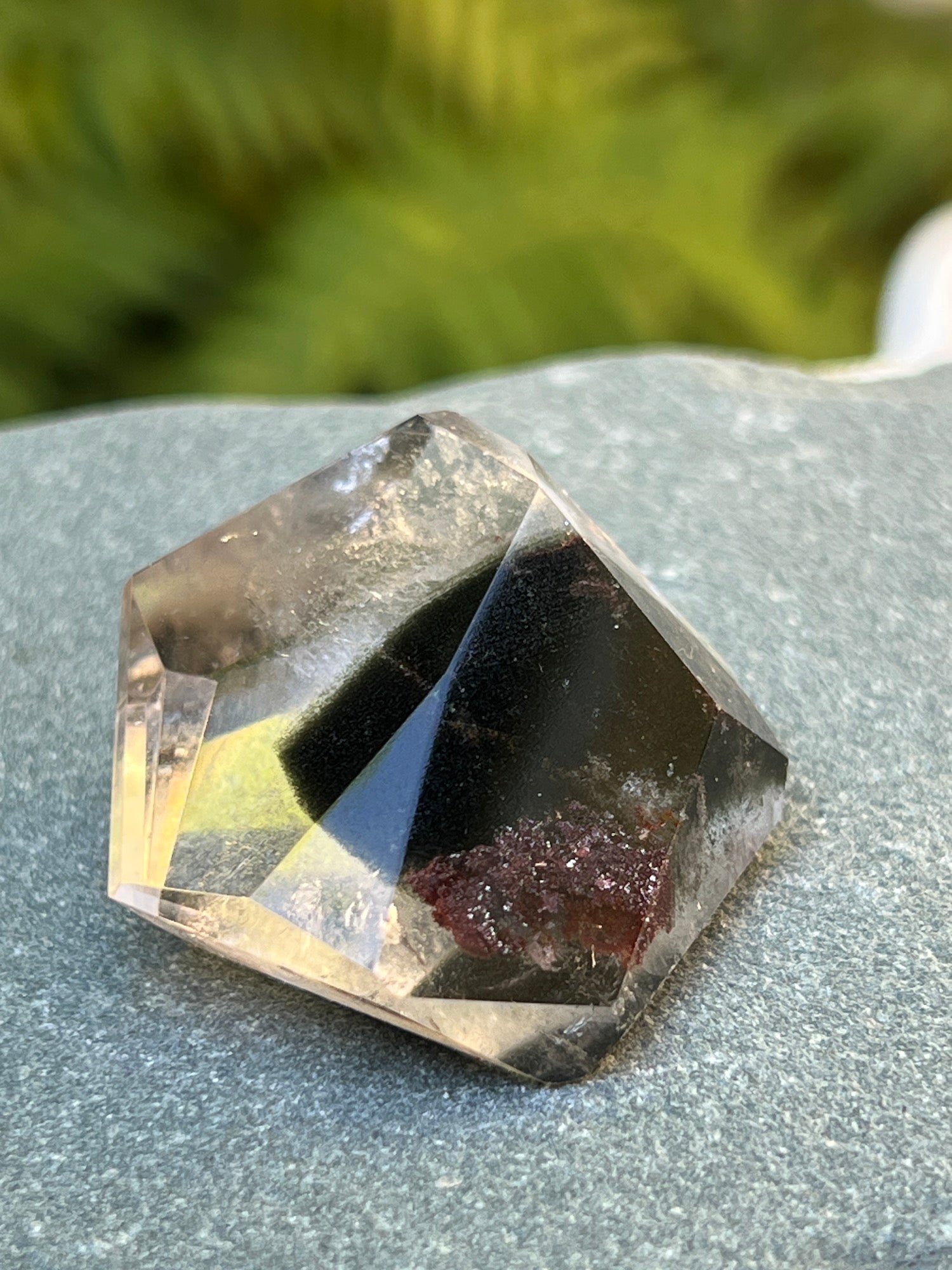 Short Specimen Black phantom Quartz point from Brazil unique