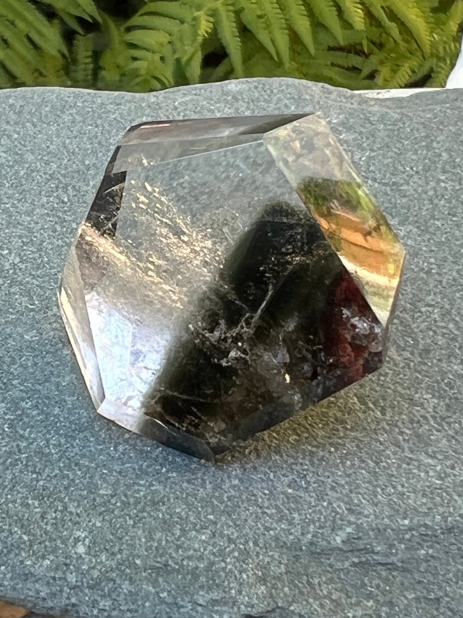 Short Specimen Black phantom Quartz point from Brazil unique