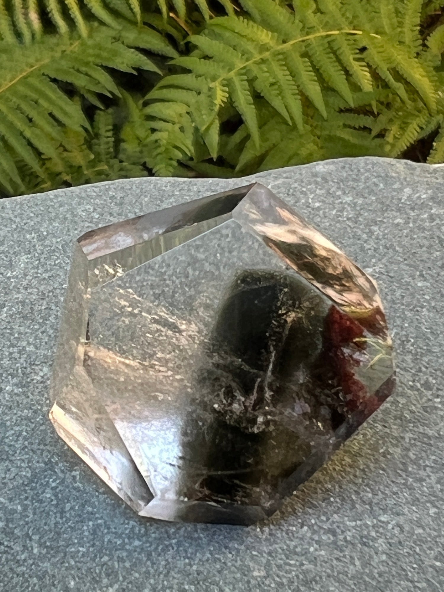 Short Specimen Black phantom Quartz point from Brazil unique