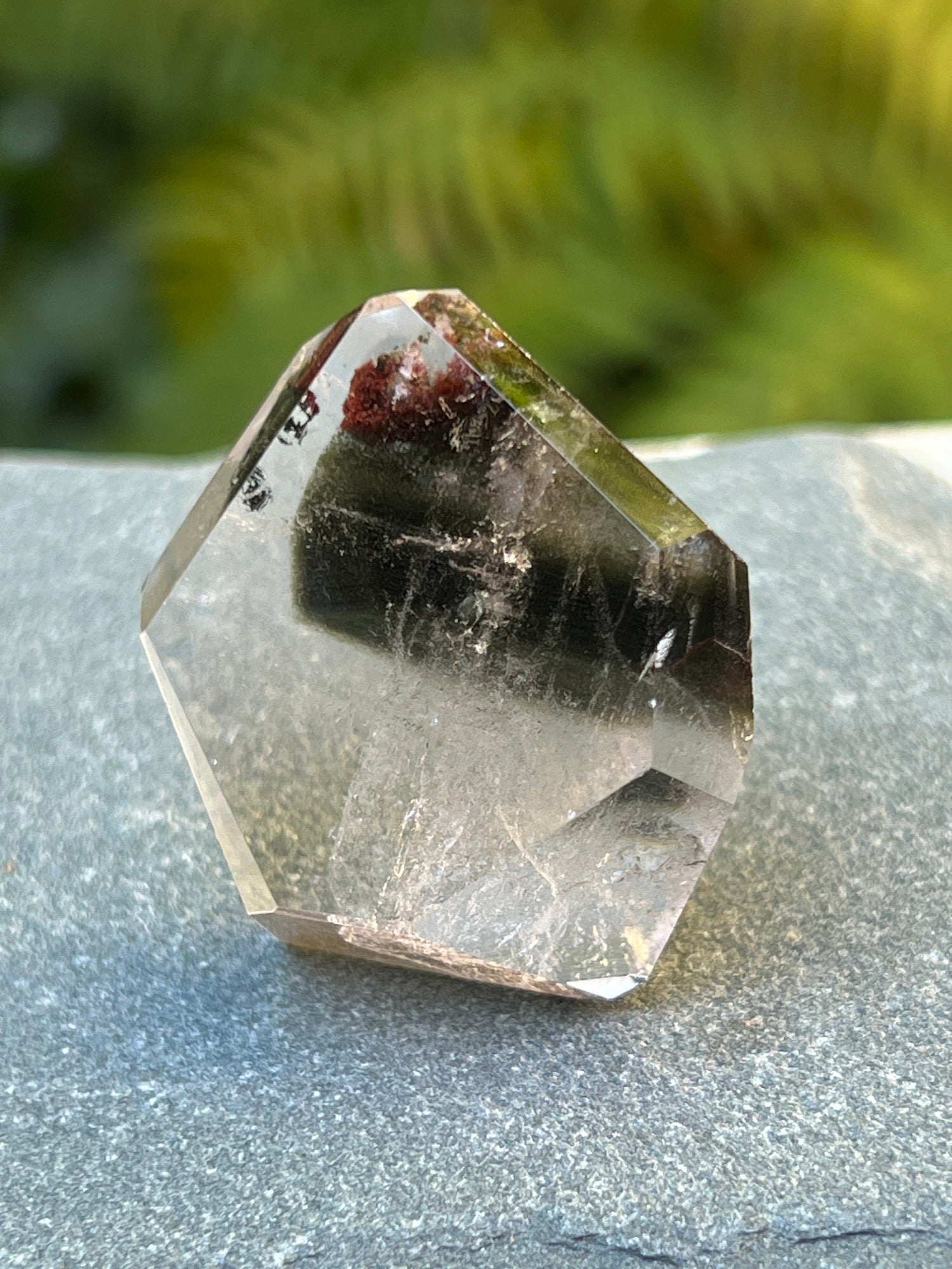 Short Specimen Black phantom Quartz point from Brazil unique
