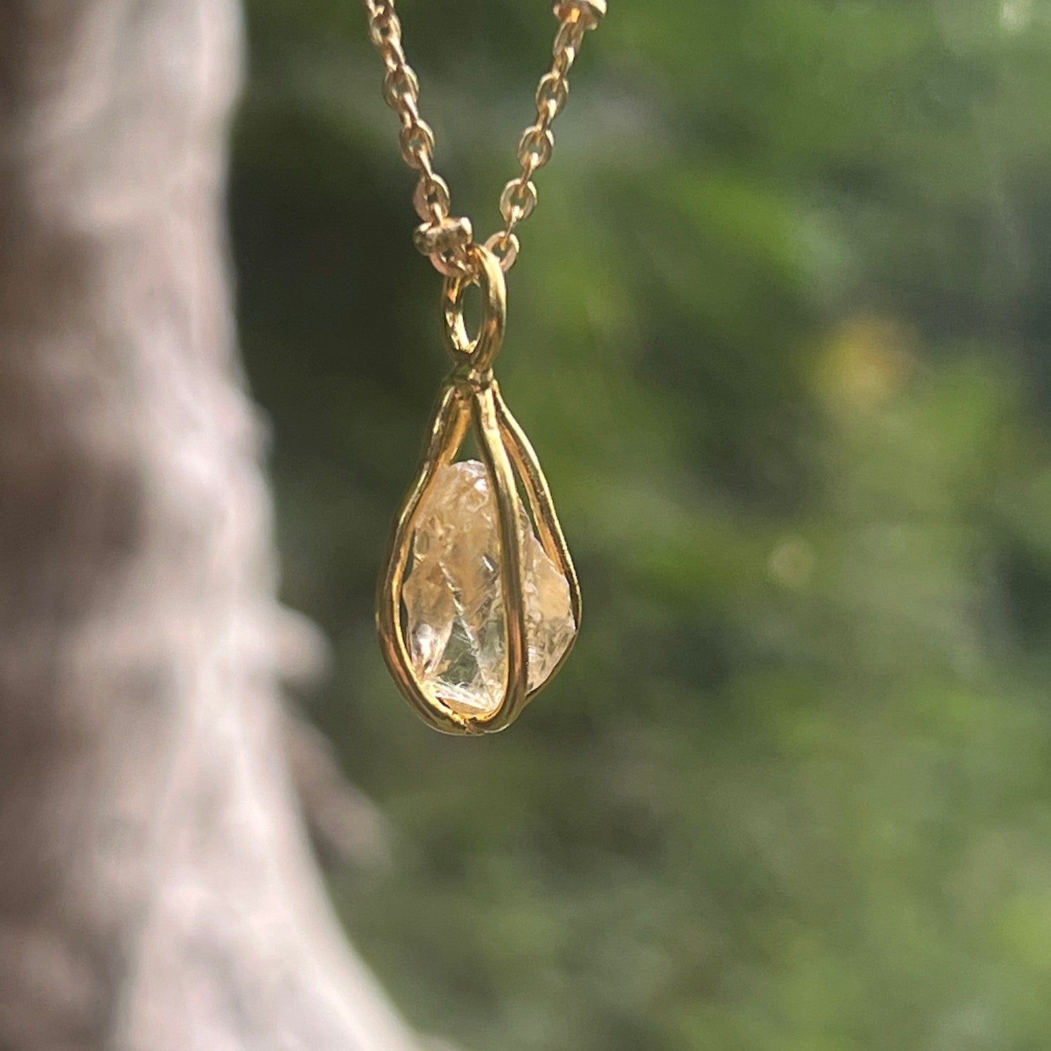 Citrine and Smokey Quartz Rosary with Raw Citrine in cage pendant