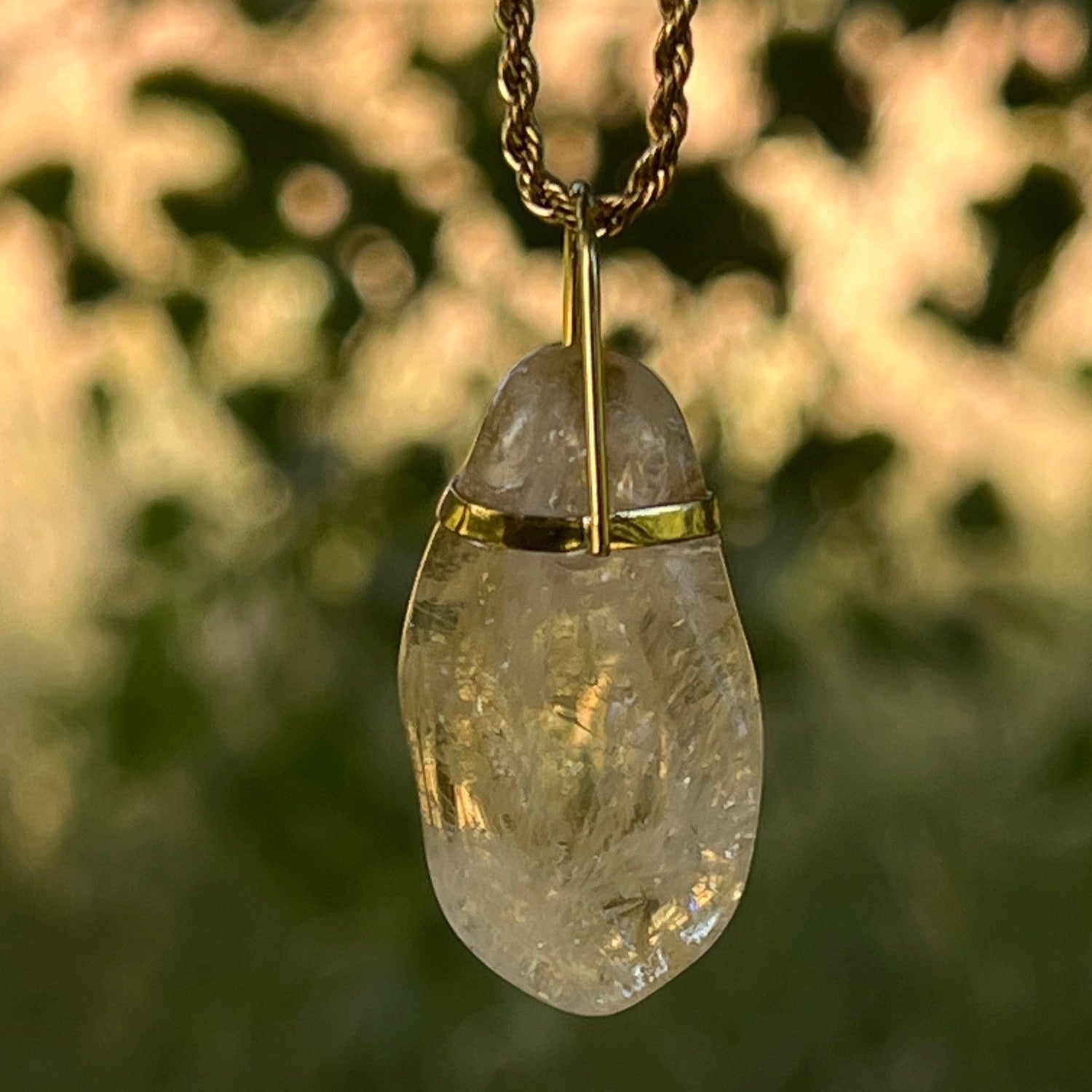 Unique Freeform Citrine Pendant on a Long Rope Chain
