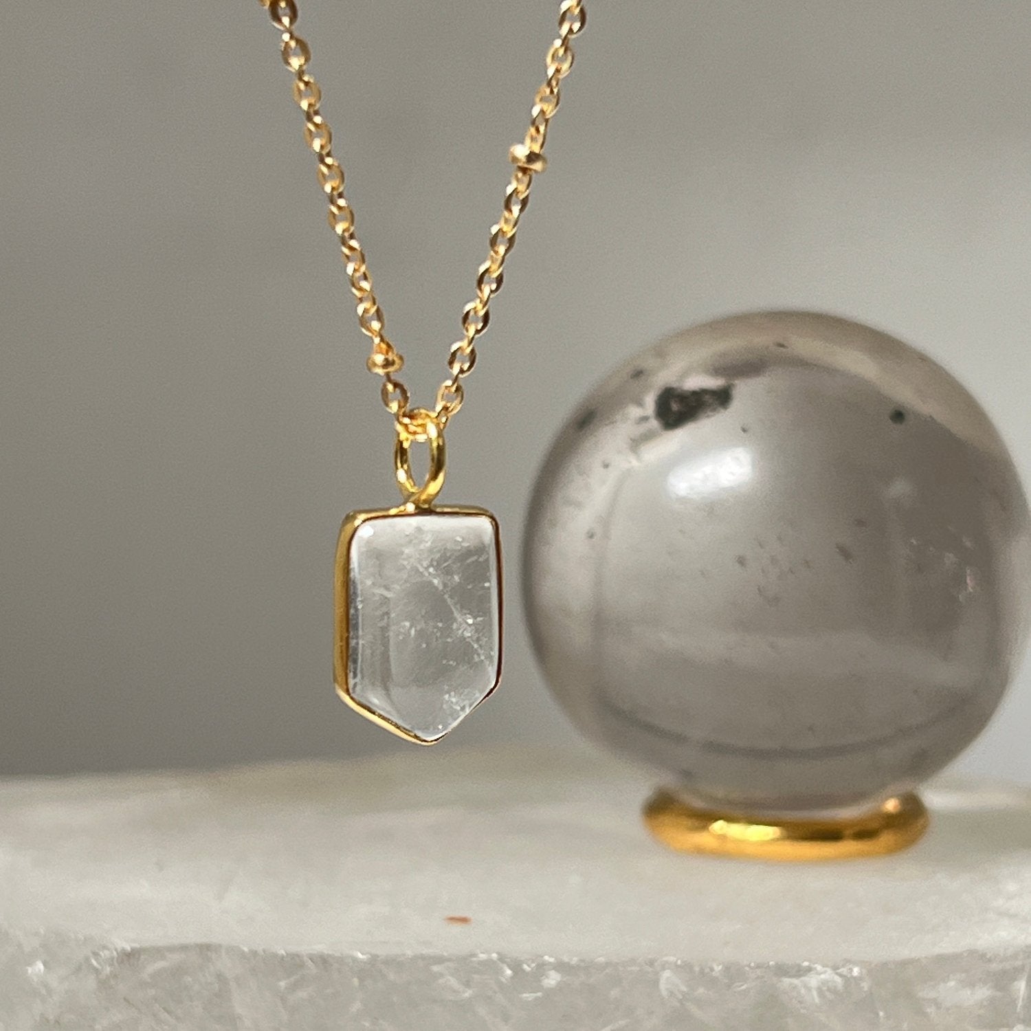 Mini Temple Rock Crystal on short satellite chain