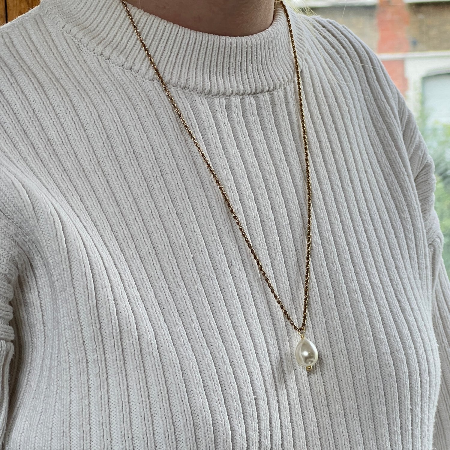 Iris Mother of Pearl Teardrop on Rope Chain