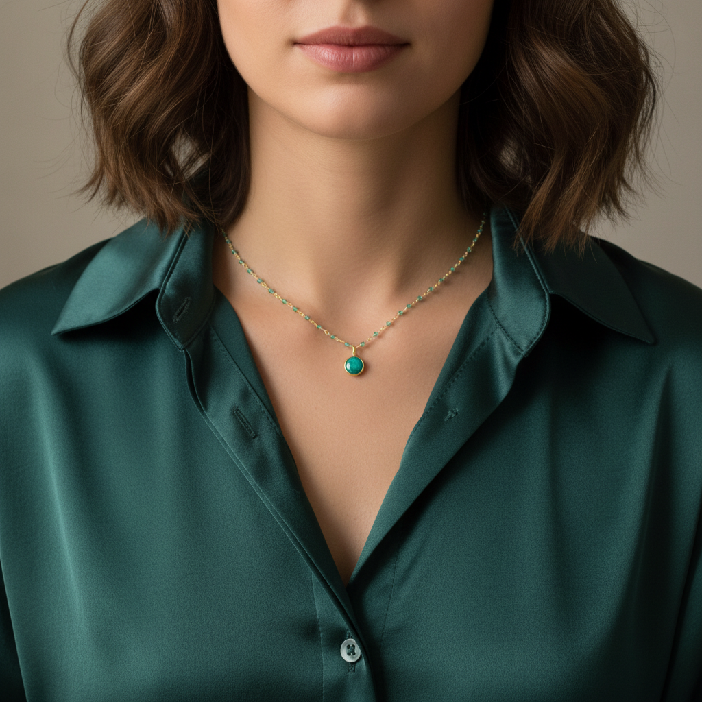 Green Onyx Rosary with Astro Emerald Pendant