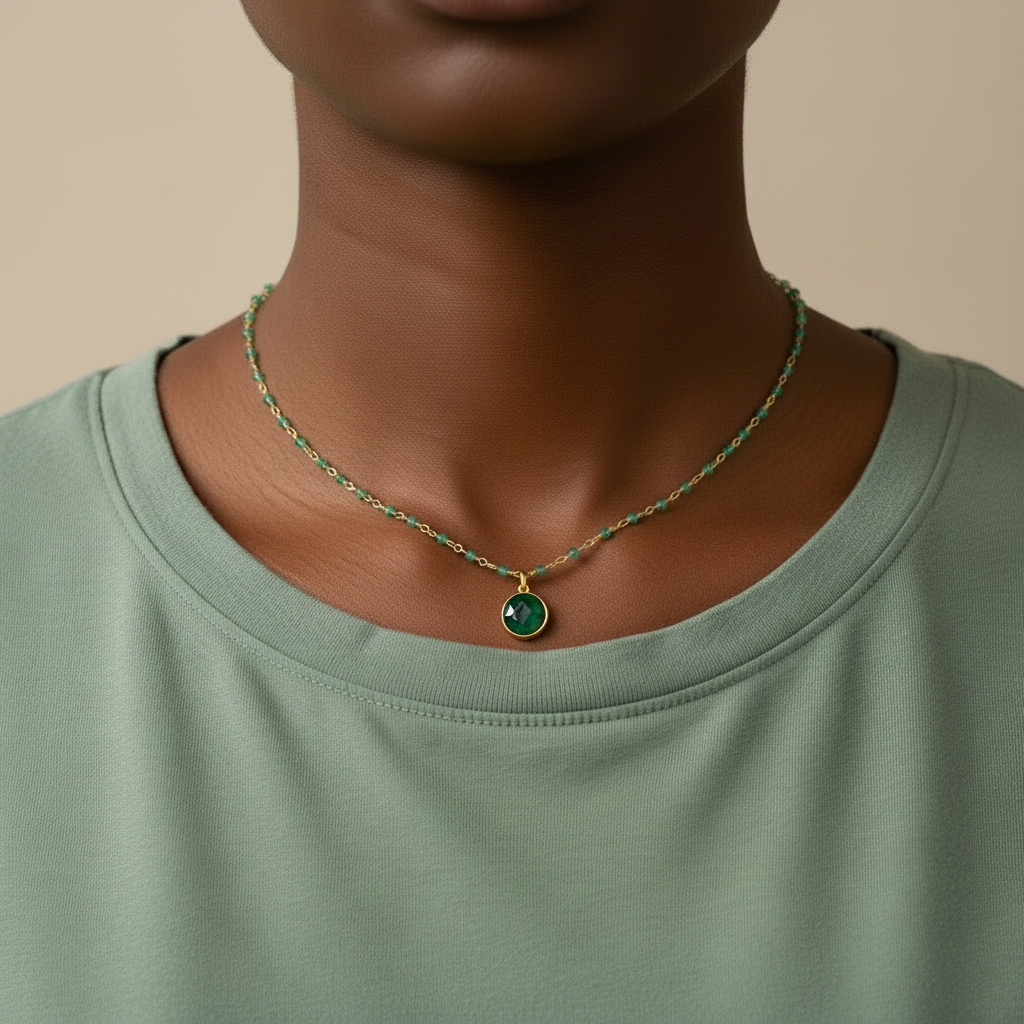 Green Onyx Rosary with Astro Emerald Pendant