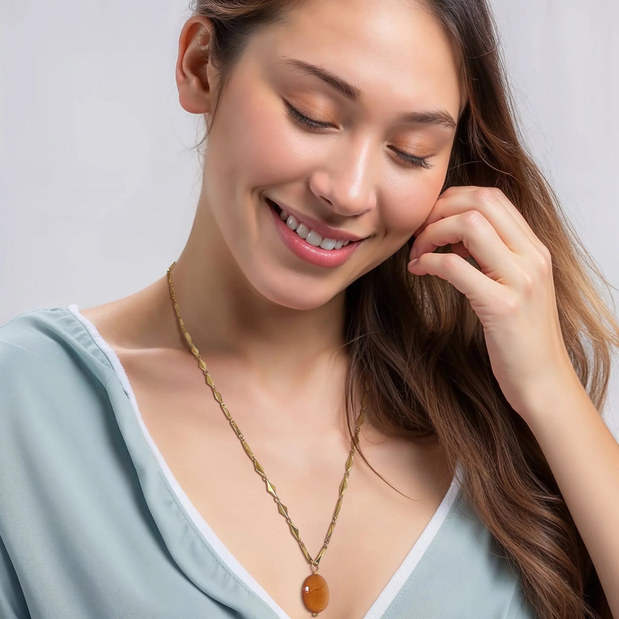 Vintage Style Rope Chain With Earthy Orange Agate