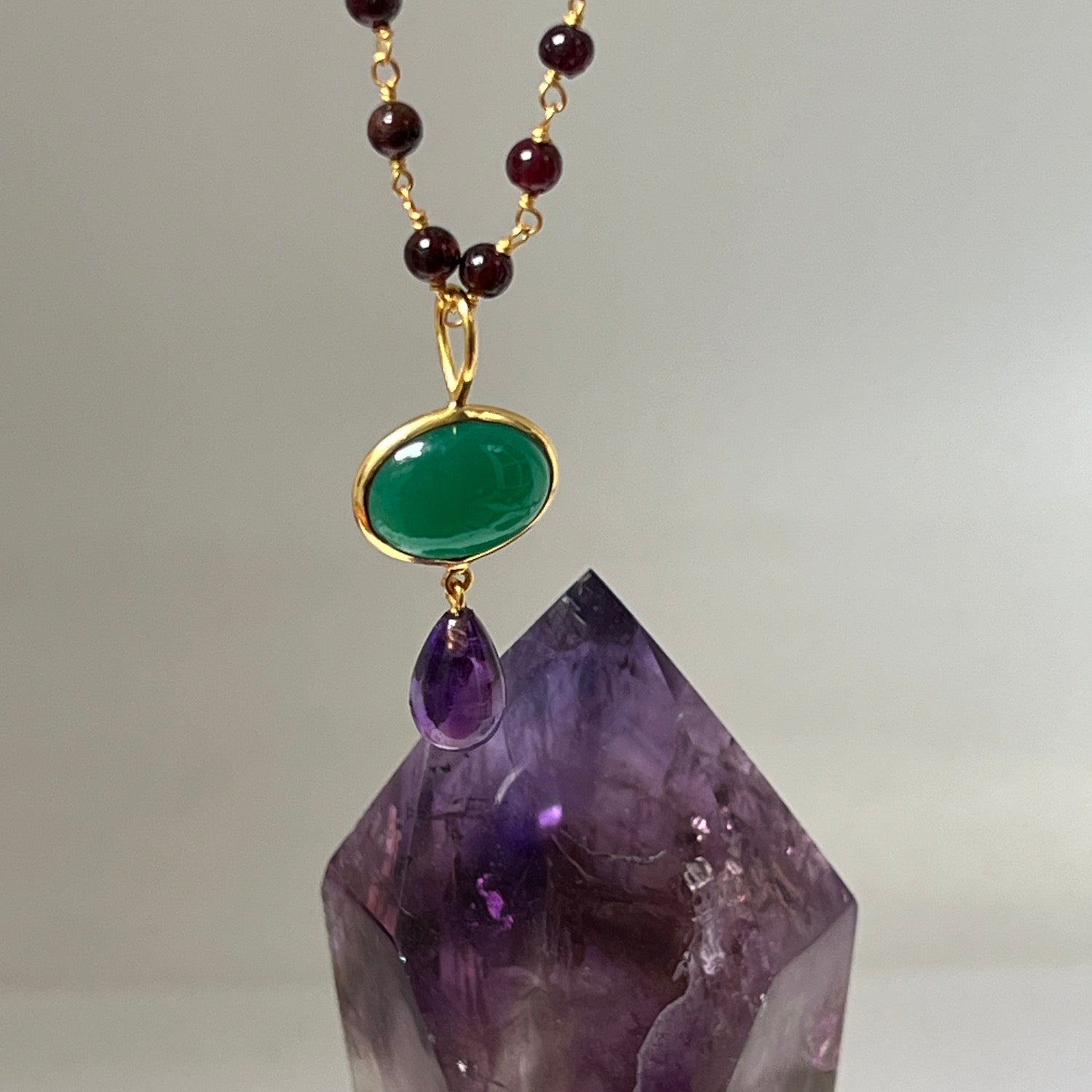 Grace Green Onyx And Amethyst Pendant