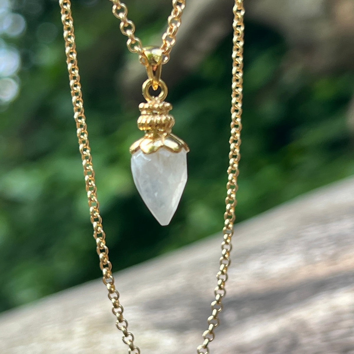 Sweet White Moonstone Pendulum Pendant On Short Baby Belcher