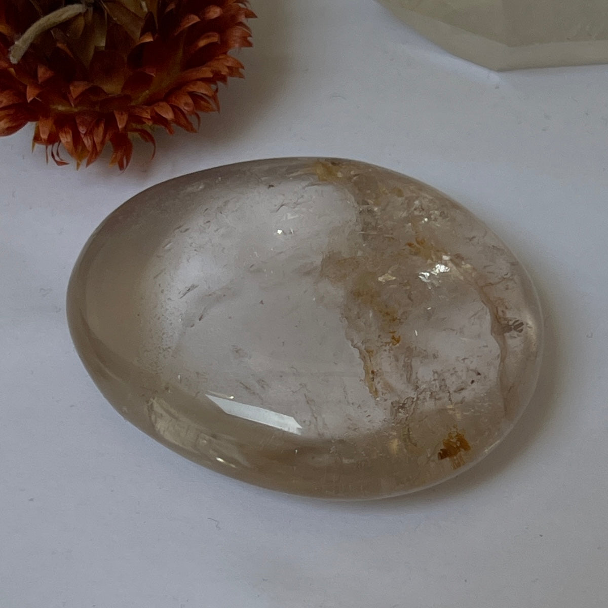 Palm stone Rock crystal with golden healer inclusions