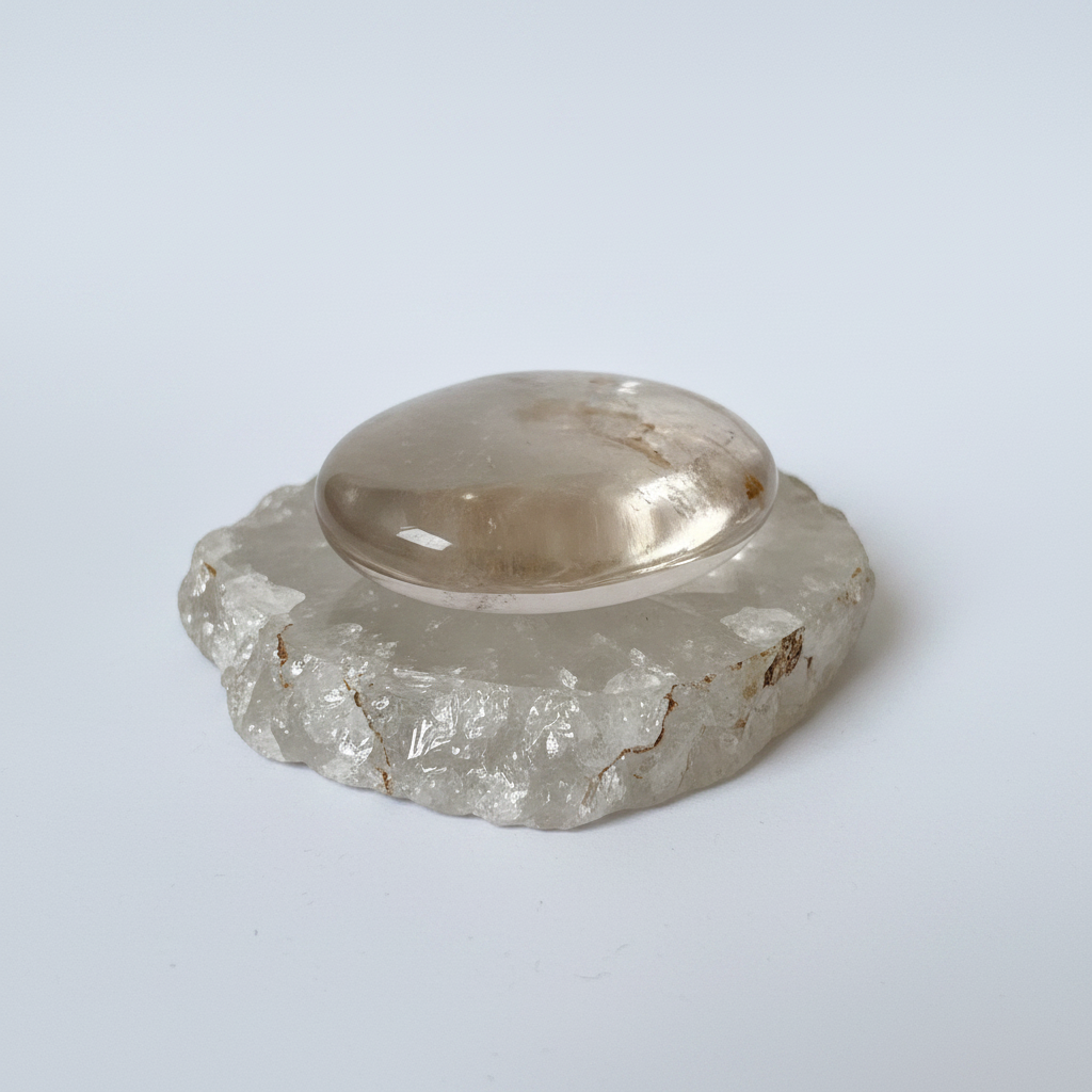 Palm stone Rock crystal with golden healer inclusions