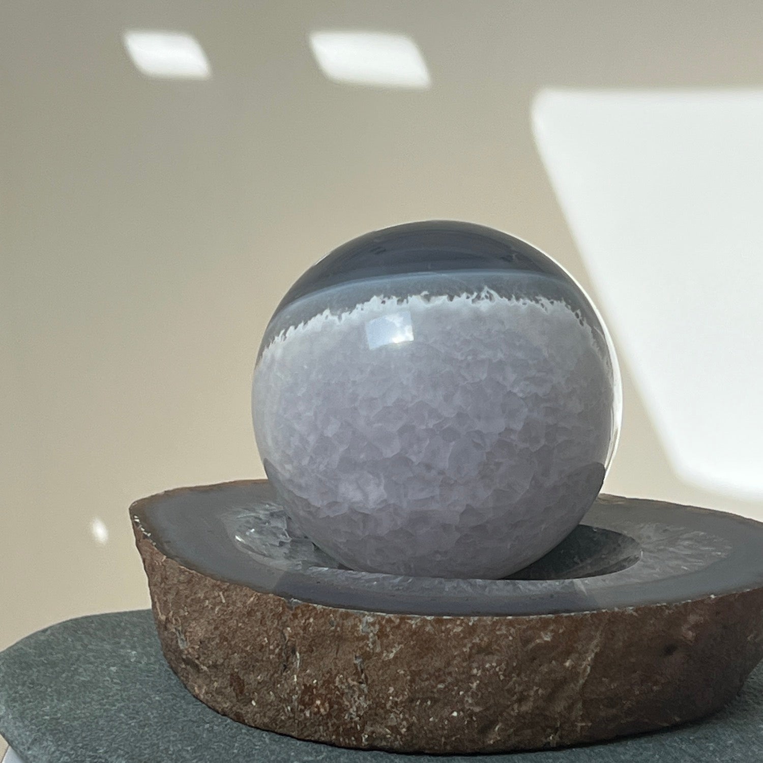 Unusual Grey Agate set with Sphere on Bowl