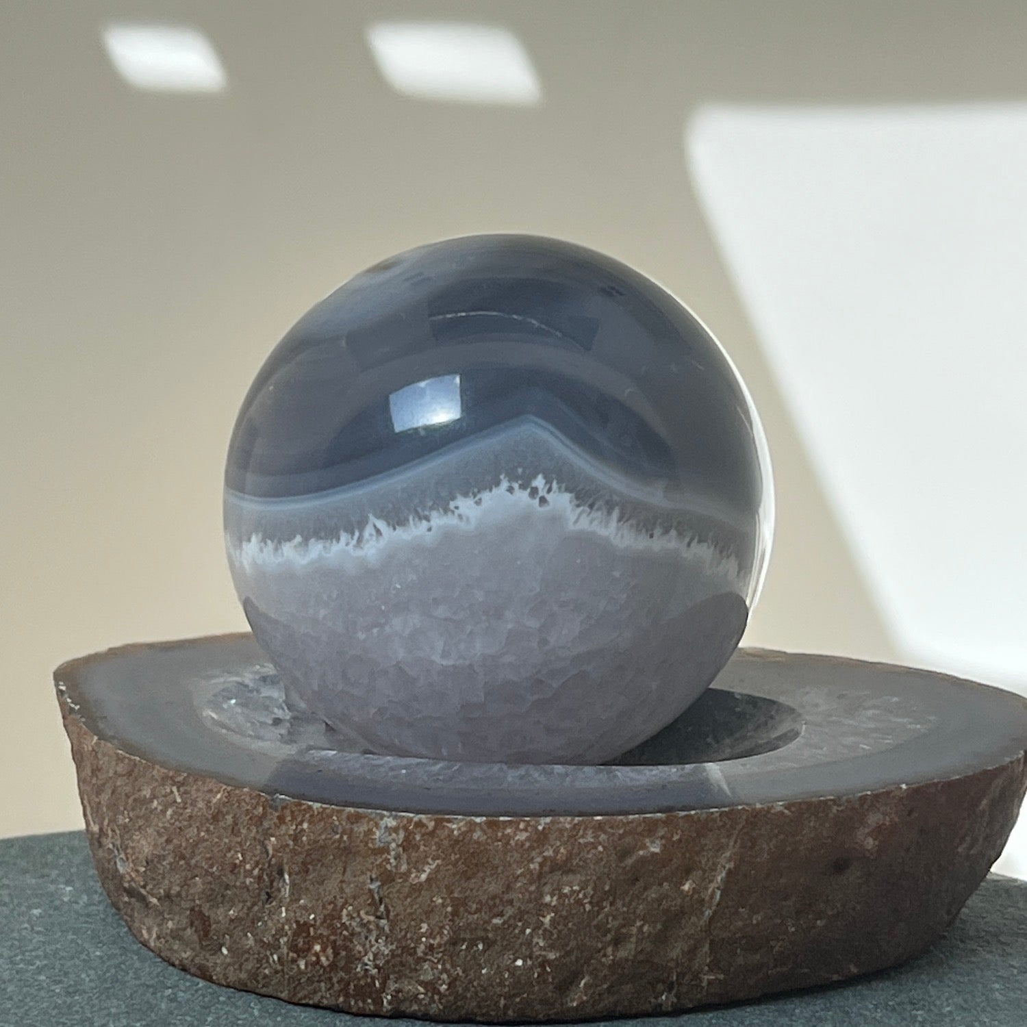 Unusual Grey Agate set with Sphere on Bowl