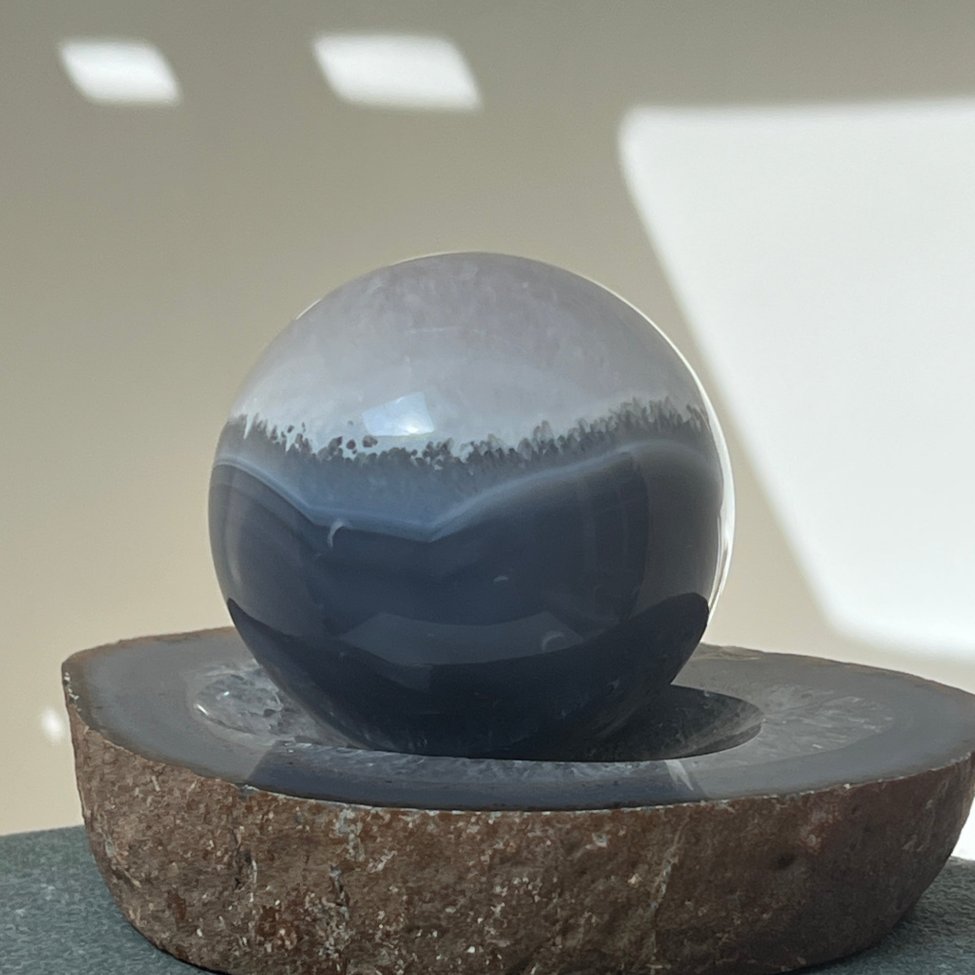 Unusual Grey Agate set with Sphere on Bowl