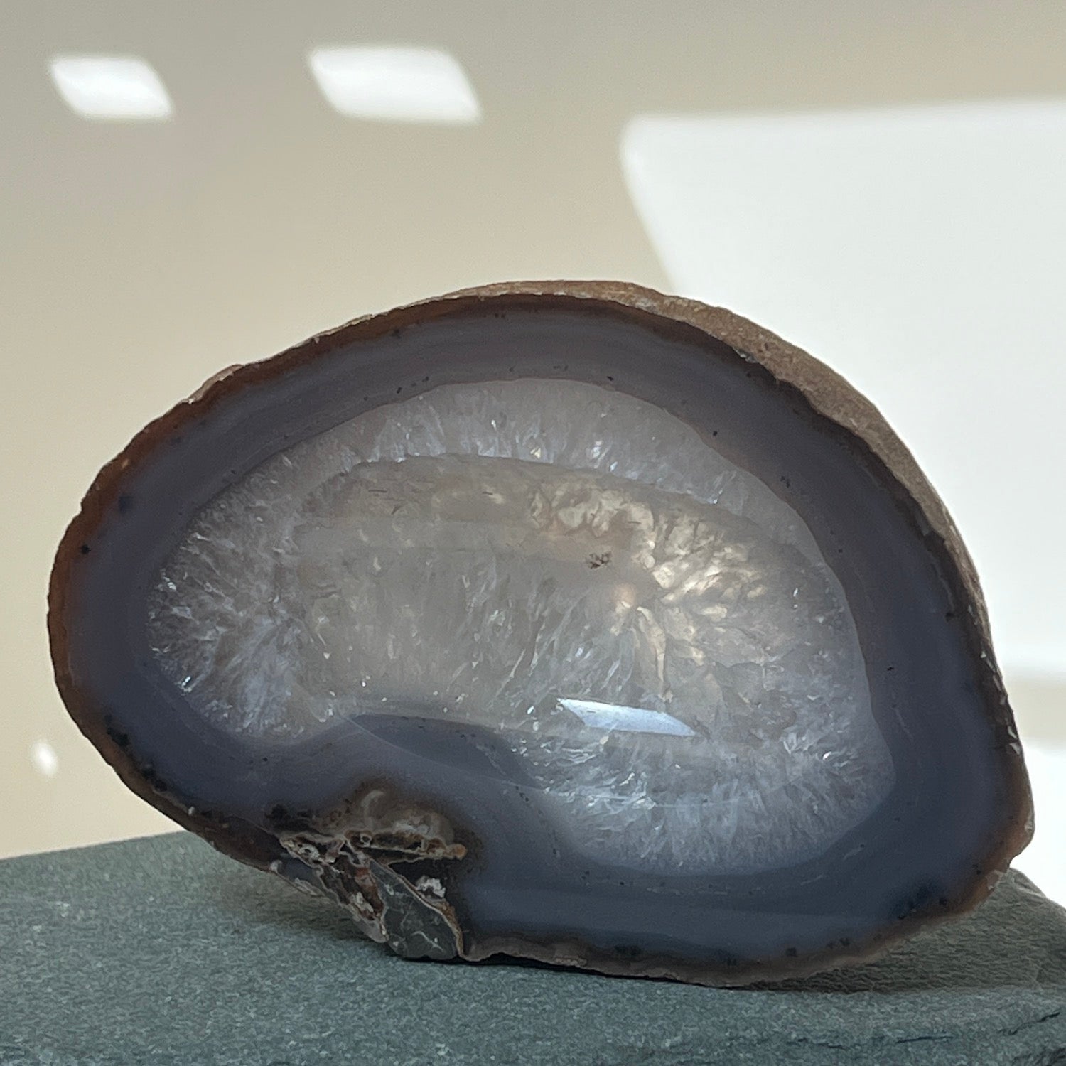 Unusual Grey Agate set with Sphere on Bowl