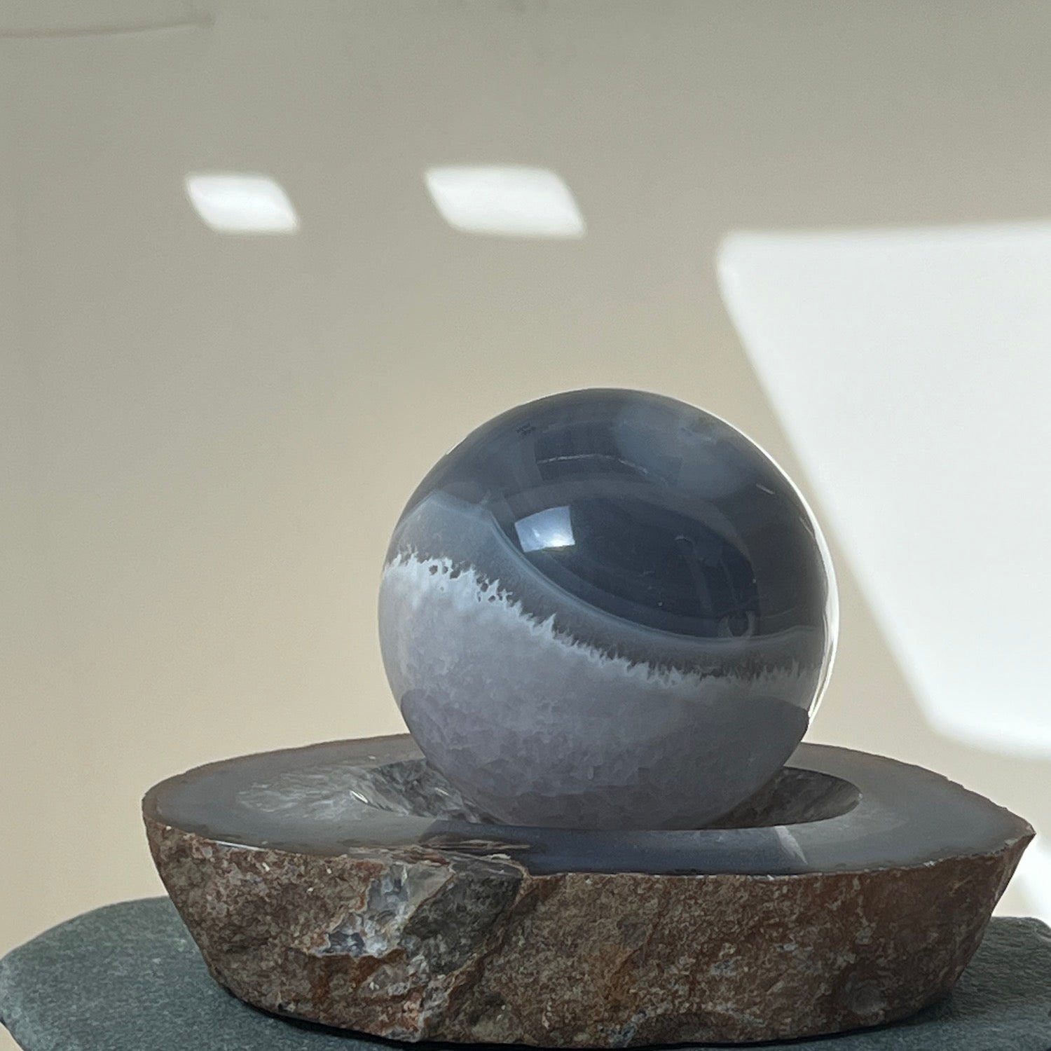 Unusual Grey Agate set with Sphere on Bowl