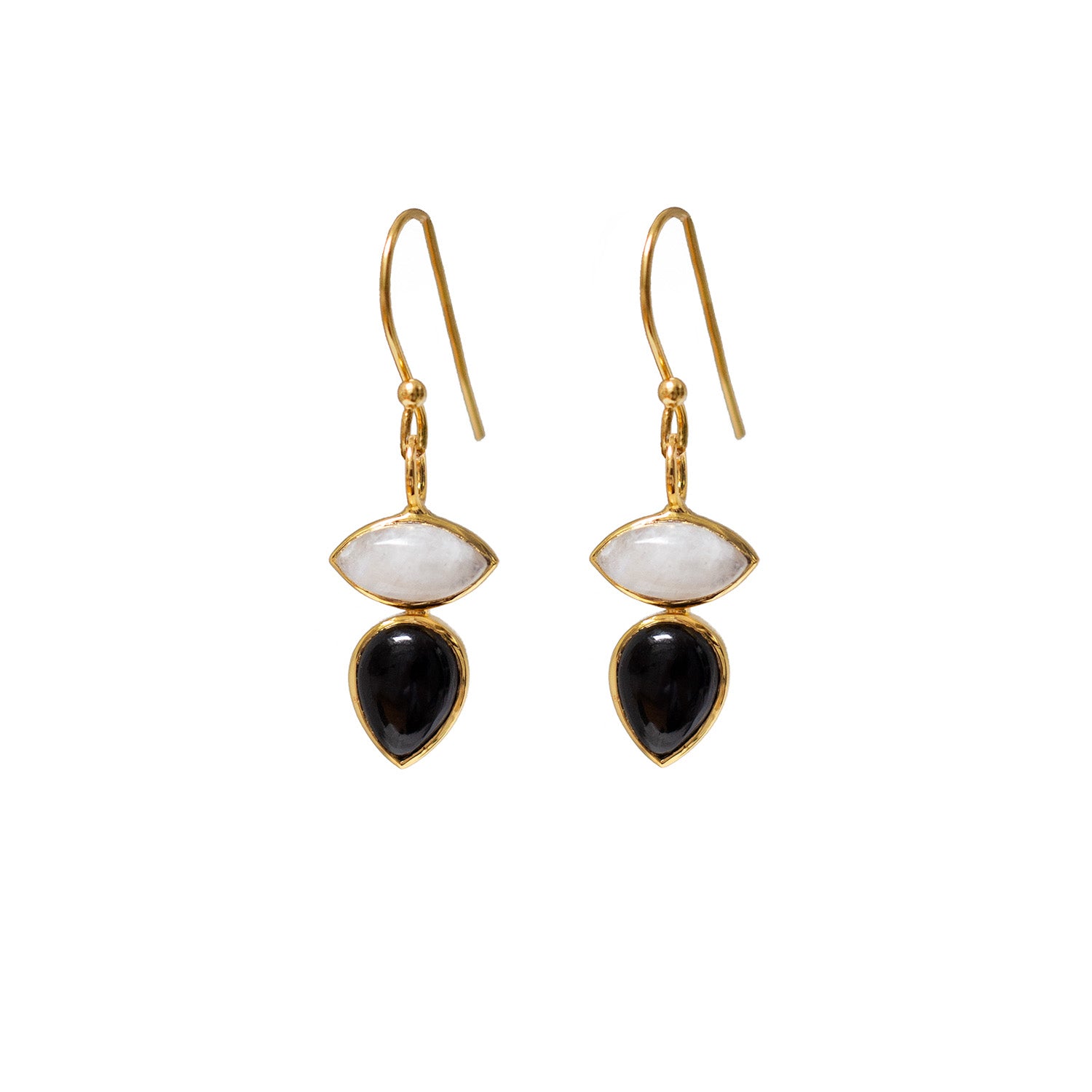 Indira Two Stone Black Onyx And Moonstone Earrings