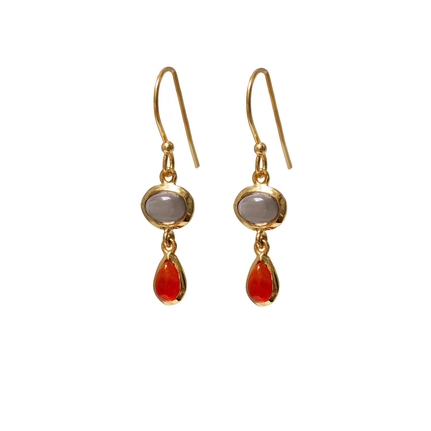 Isha Earrings With Smokey Quartz And Red Onyx