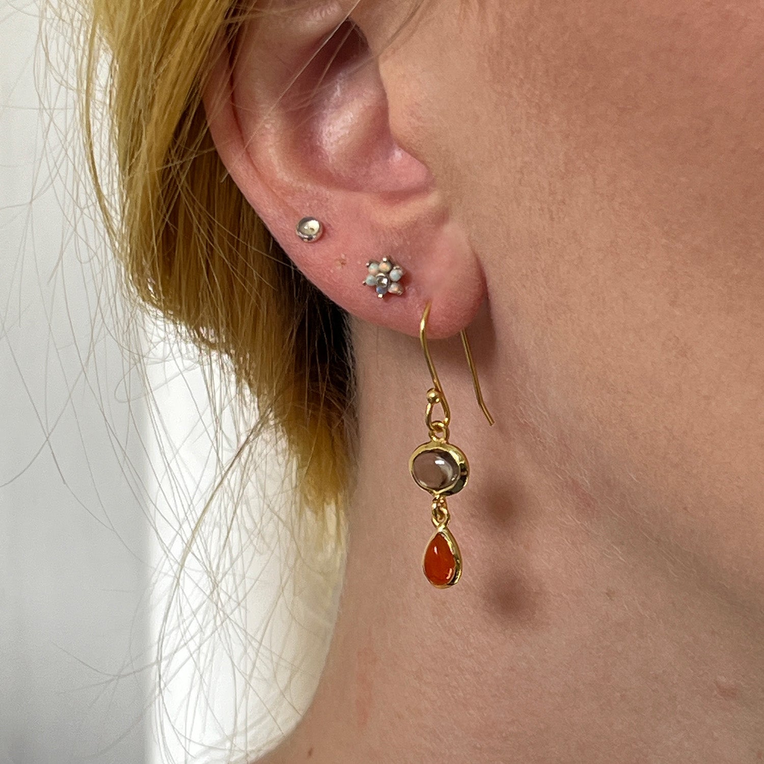 Isha Earrings With Smokey Quartz And Red Onyx