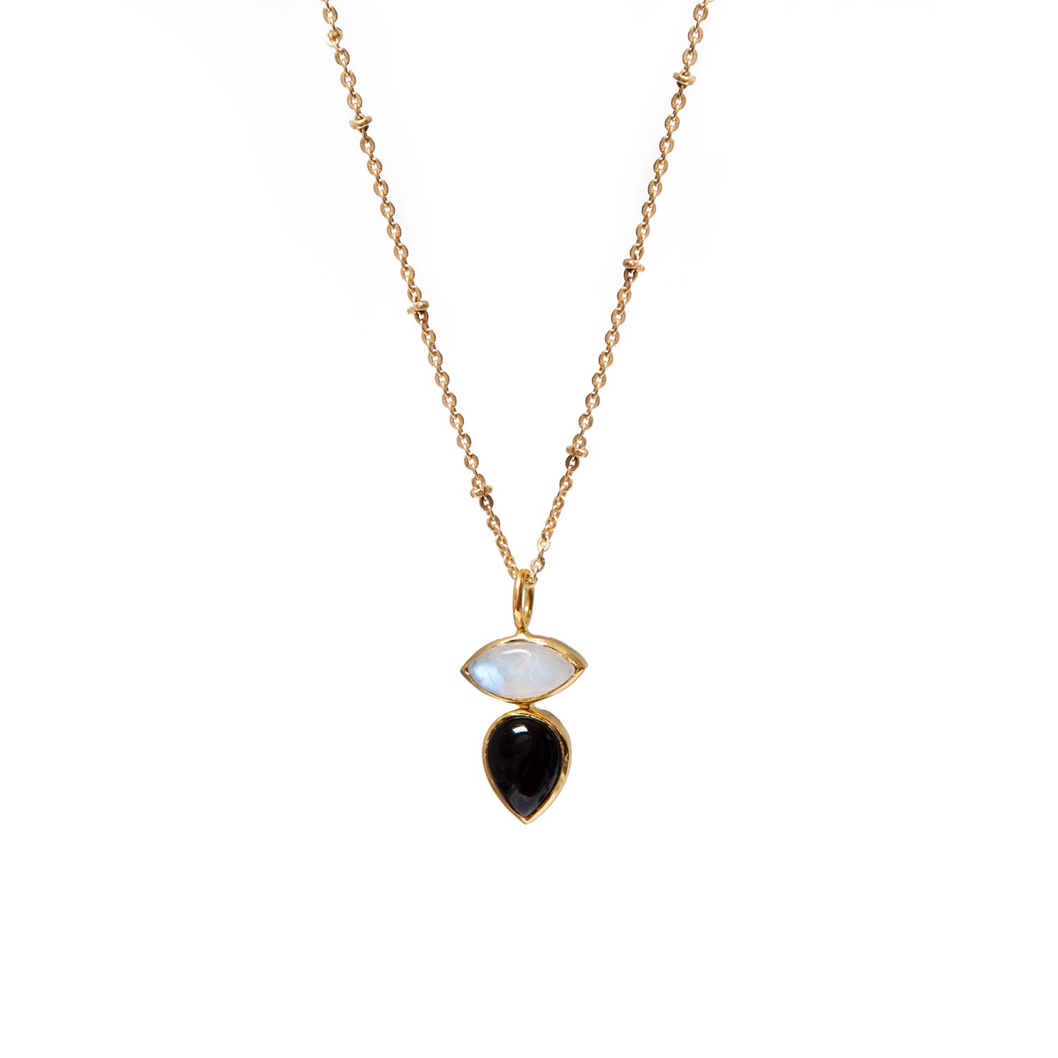 Indira Two Stone Black Onyx And Moonstone Pendant