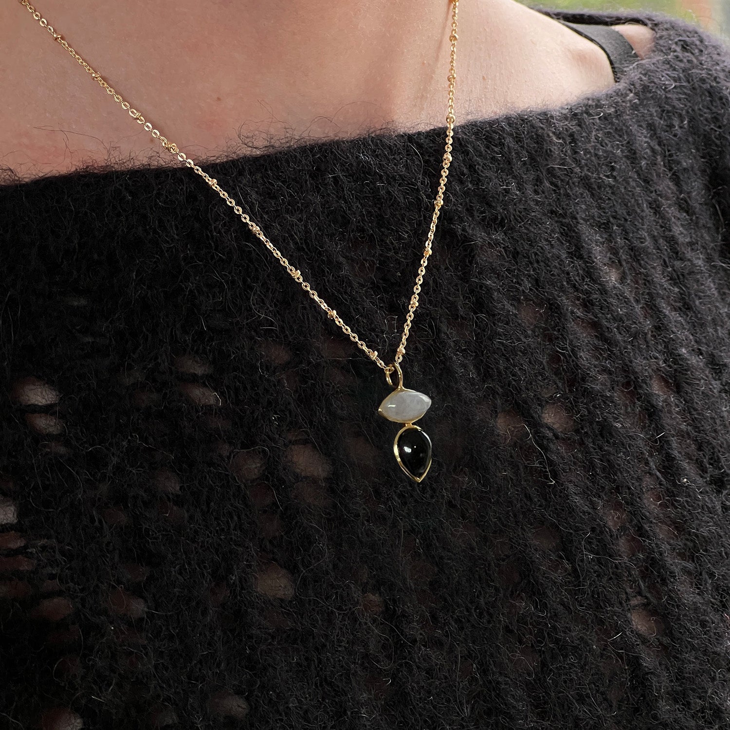 Indira Two Stone Black Onyx And Moonstone Pendant