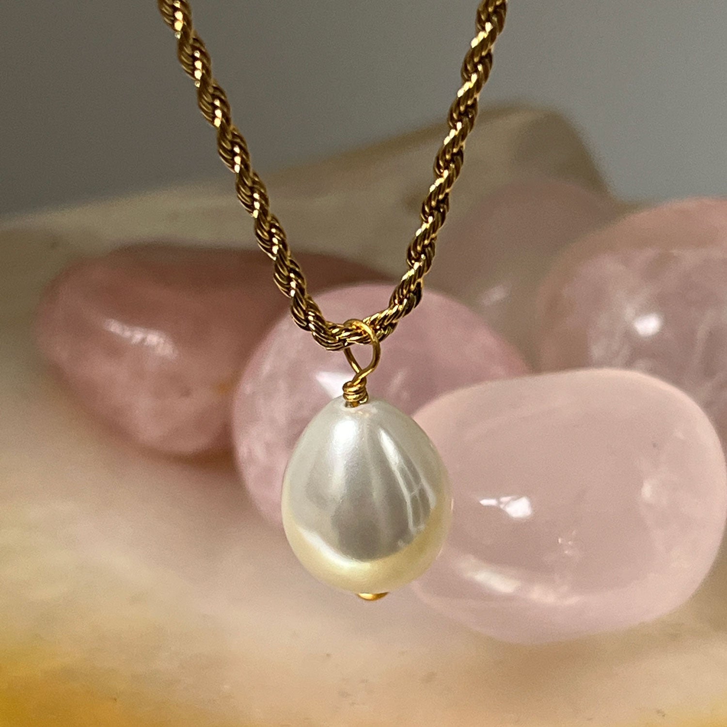 Iris Mother of Pearl Teardrop on Rope Chain