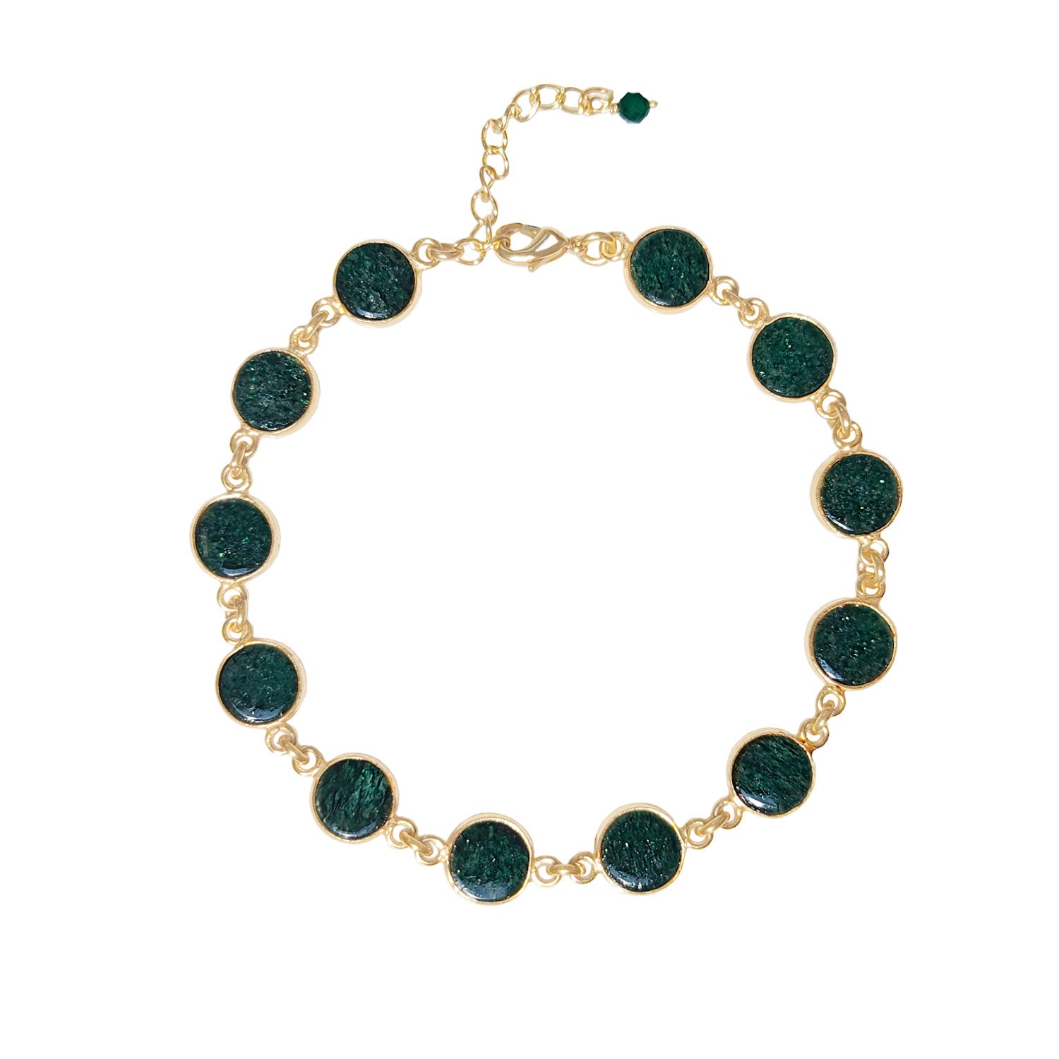 Jade Confetti Gemstone 22ct Gold Plated Bracelet with extender.