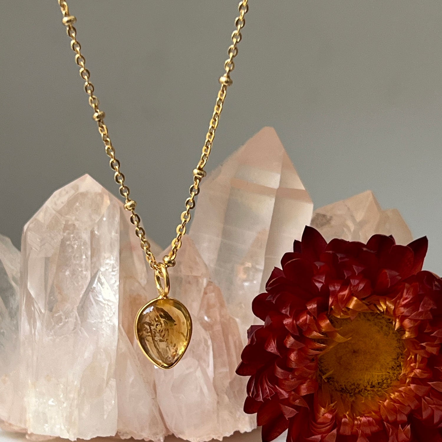 Julia Smooth Citrine Drop on Short Satellite Chain