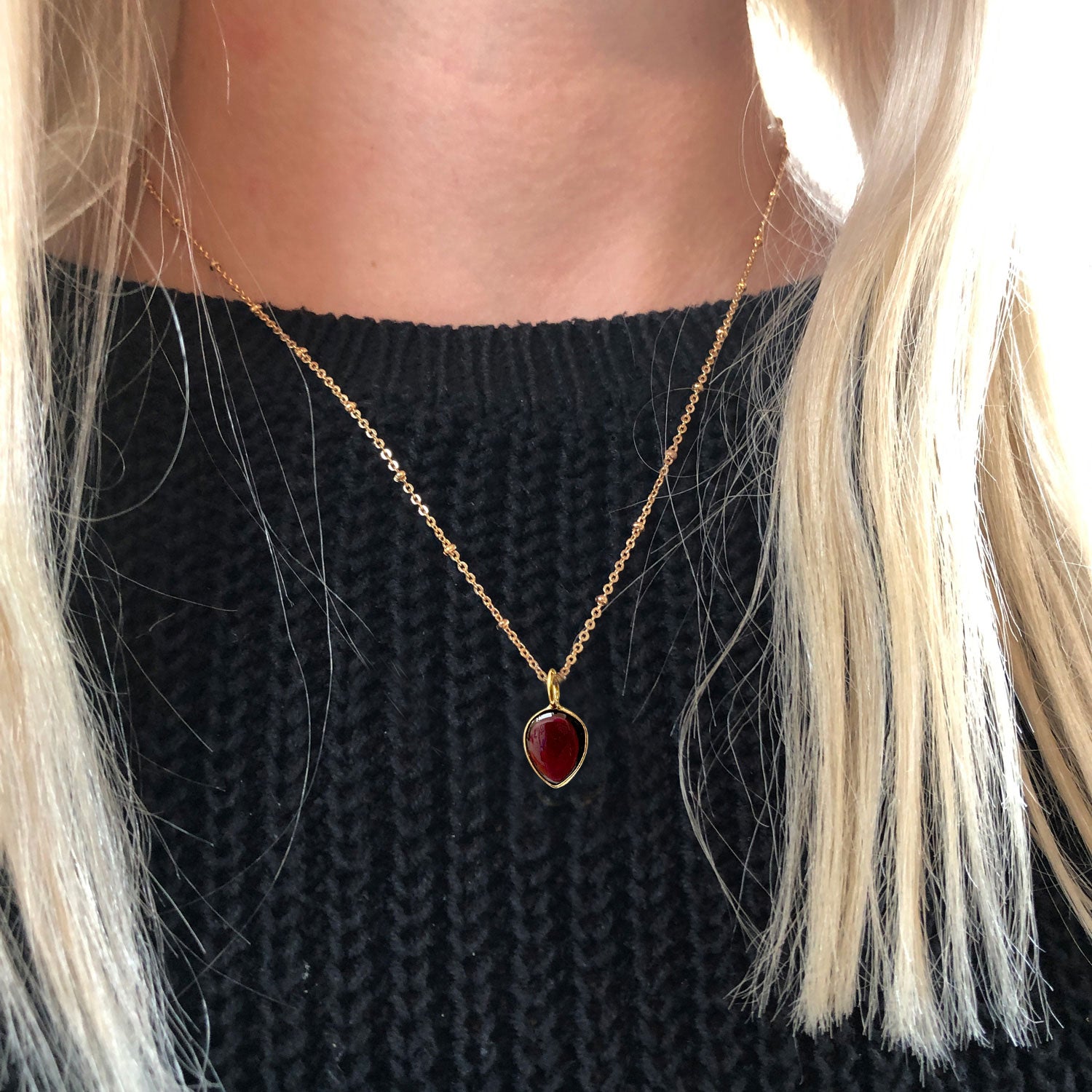 Julia Smooth Garnet Drop on Short Satellite Chain