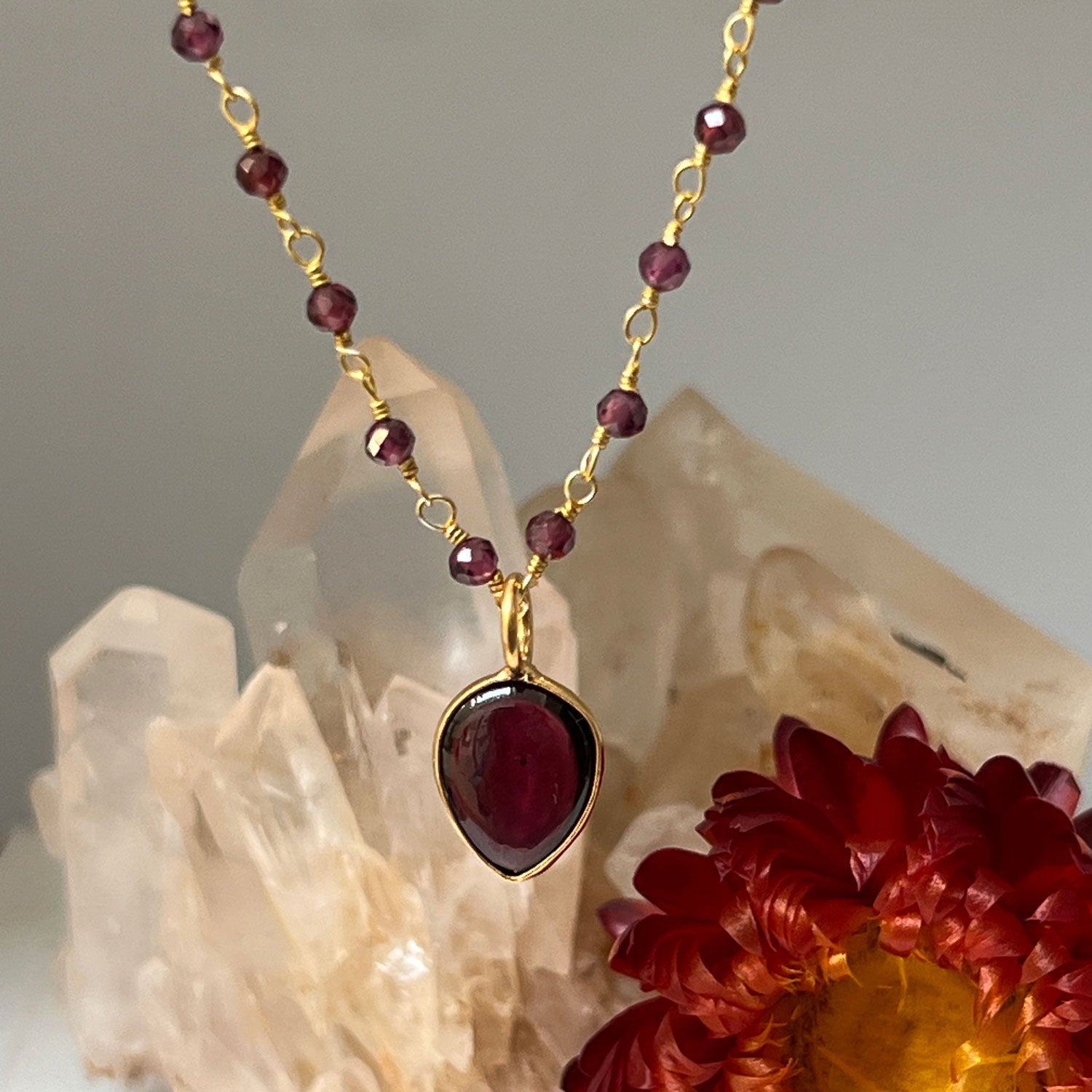Julia Drop Cabochon Garnet on Short Rosary