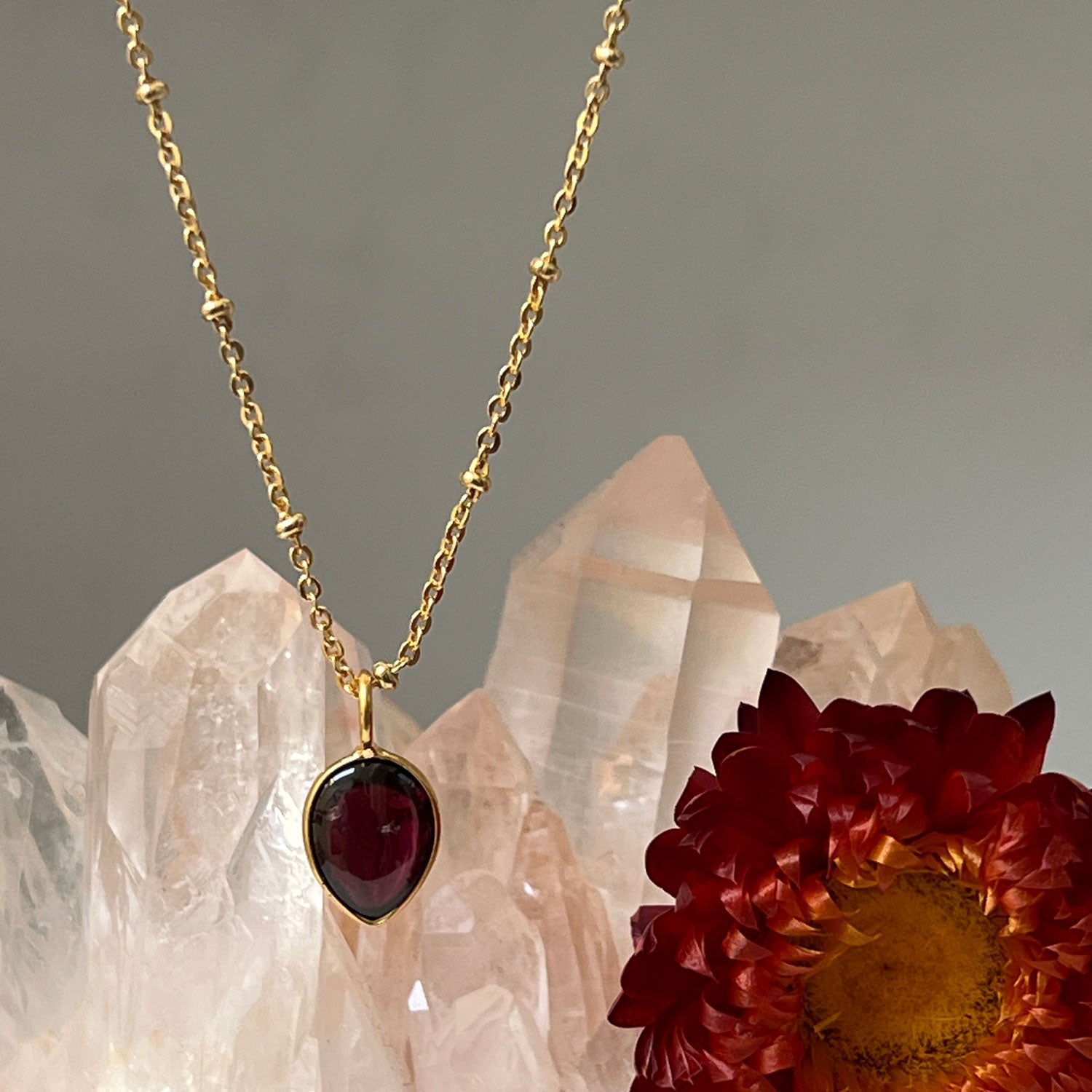 Julia Smooth Garnet Drop on Short Satellite Chain