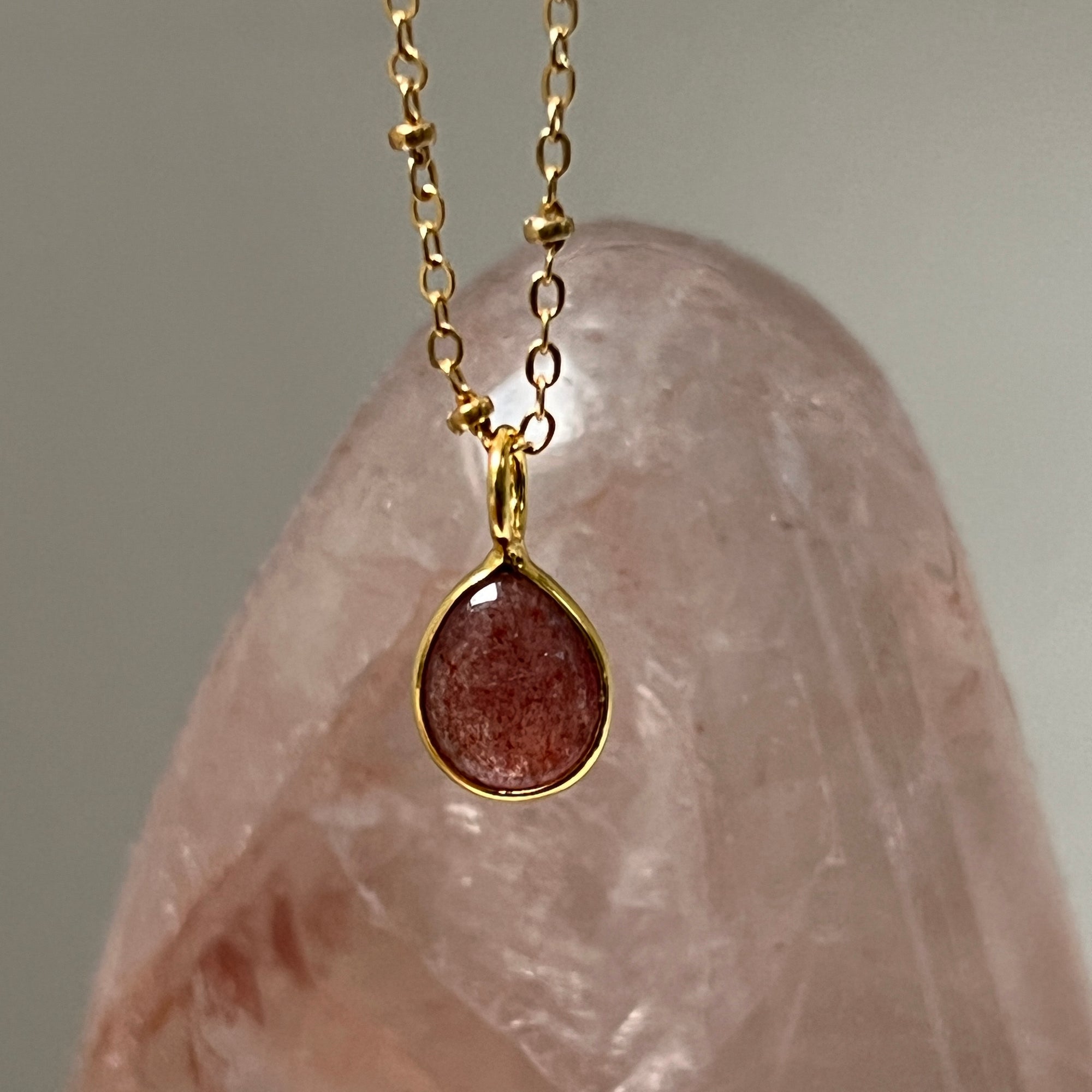 Julia strawberry quartz on short satellite chain