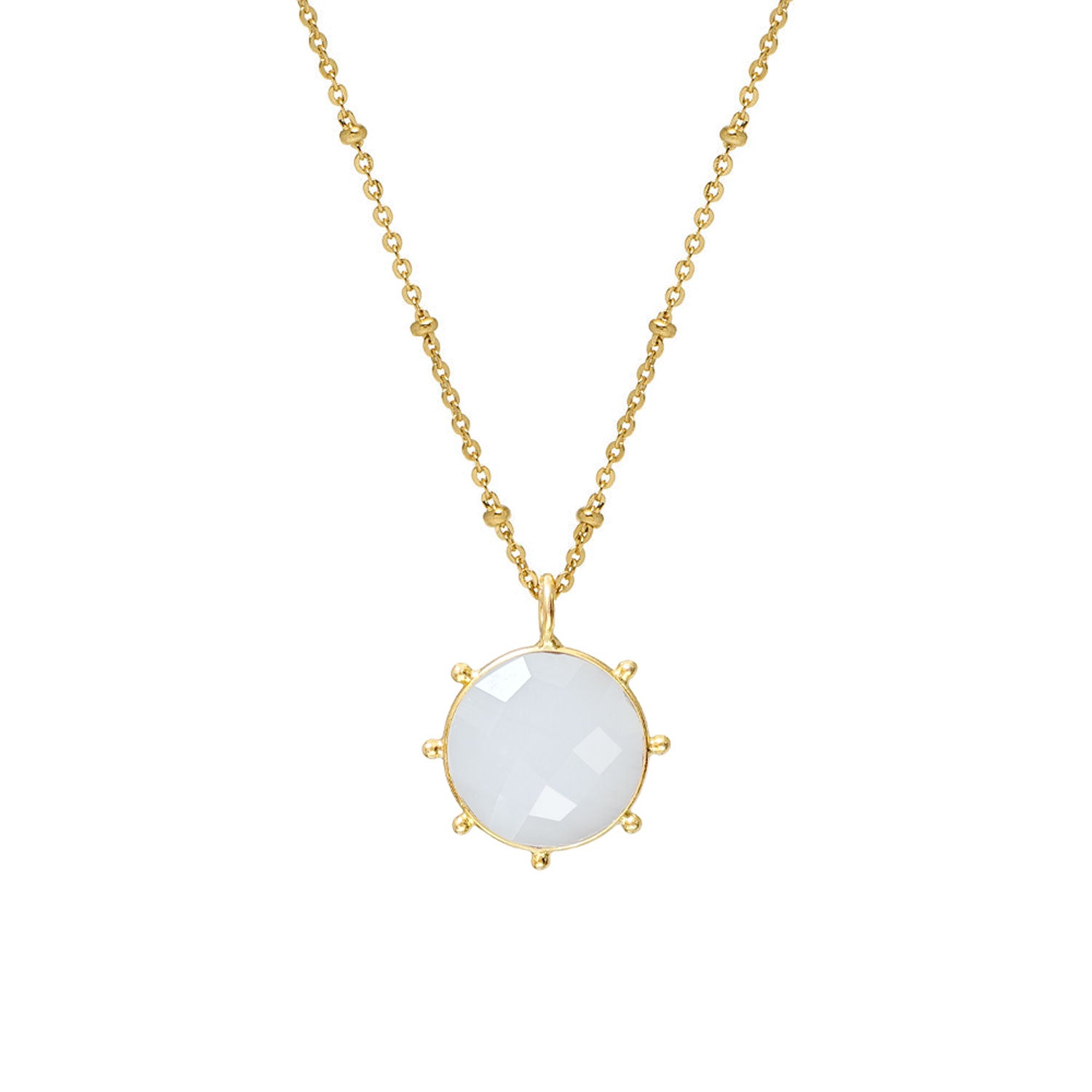Astrid White Chalcedony Pendant on a Gold Chain