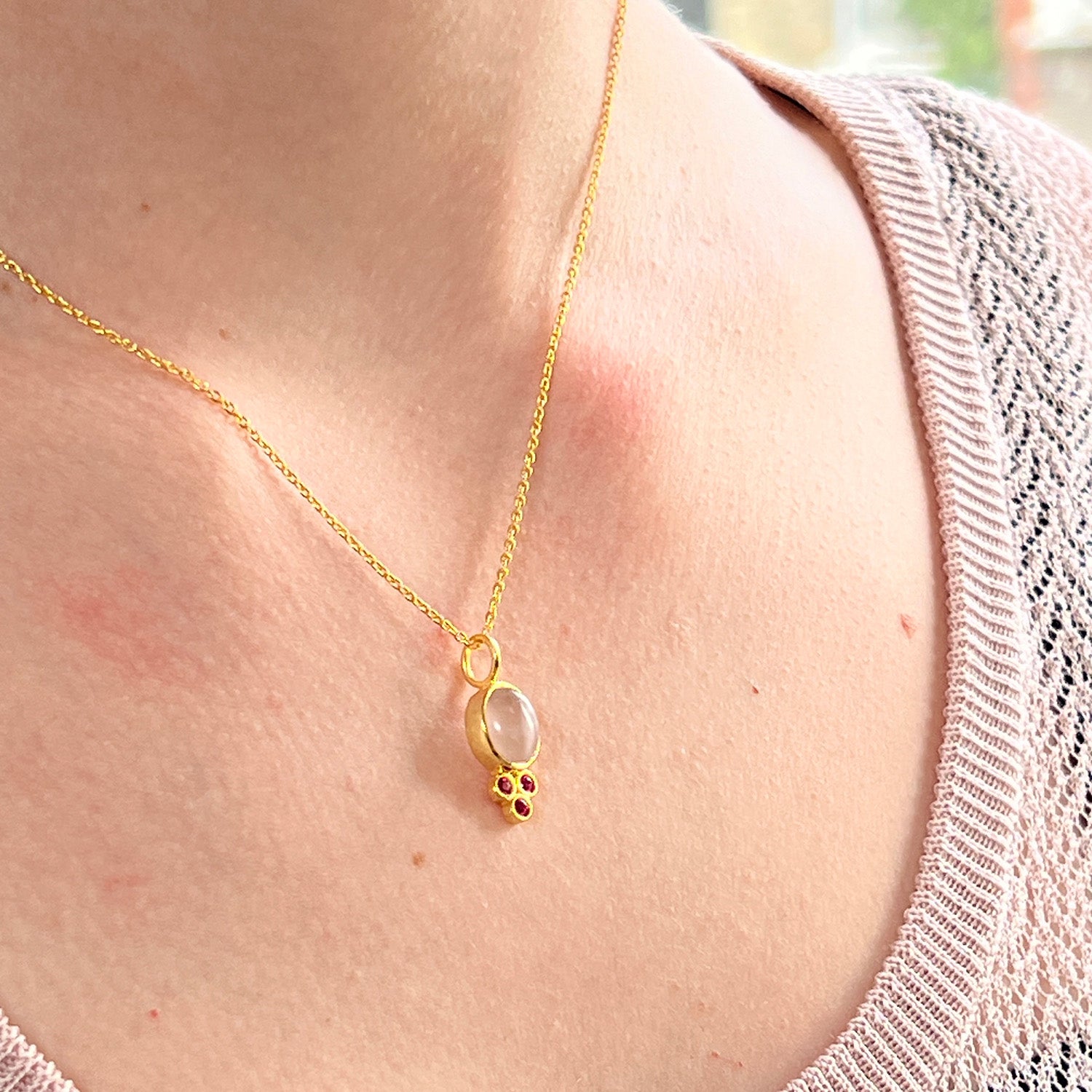 Lela Rose Quartz & Pink Zircon Necklace On Simple Chain