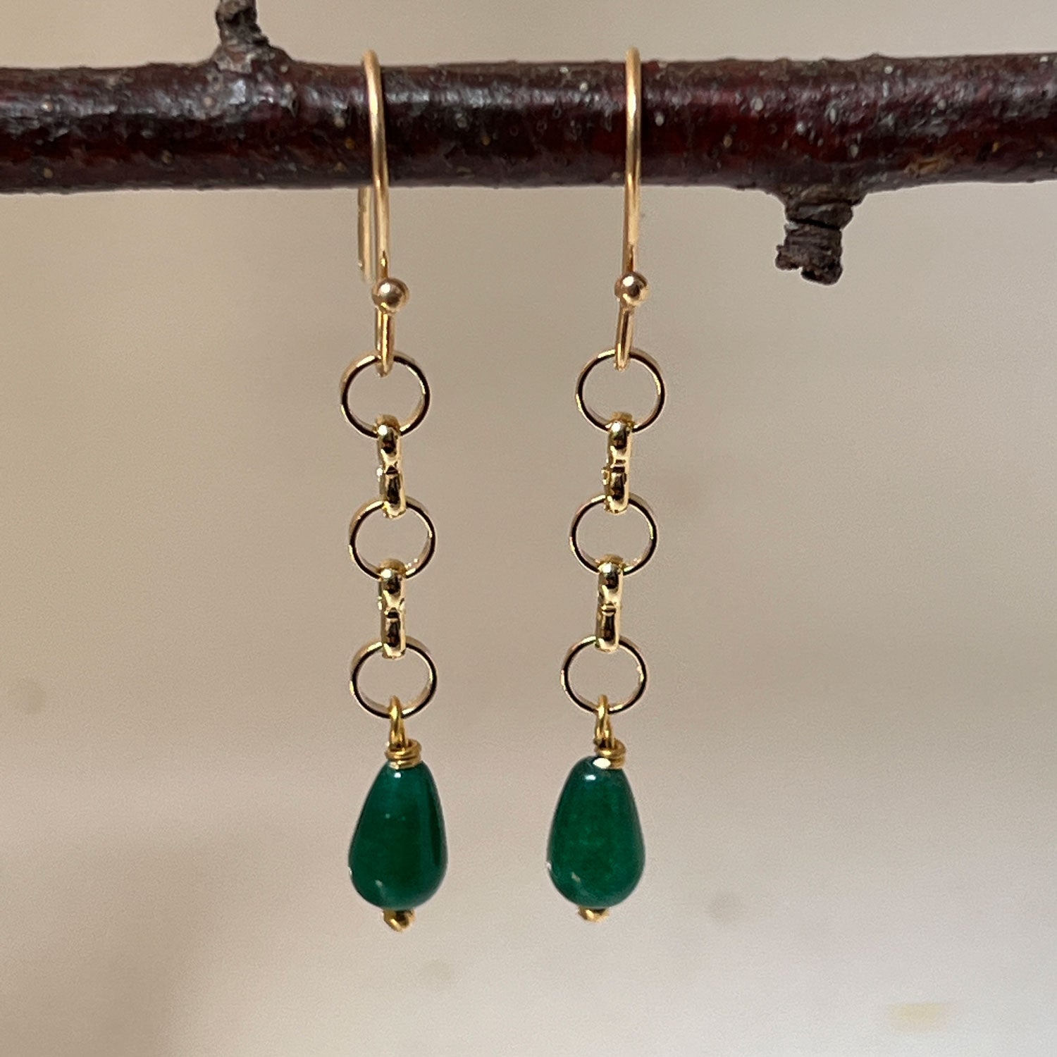 Little Circle Chain With Green Onyx Pear Earrings