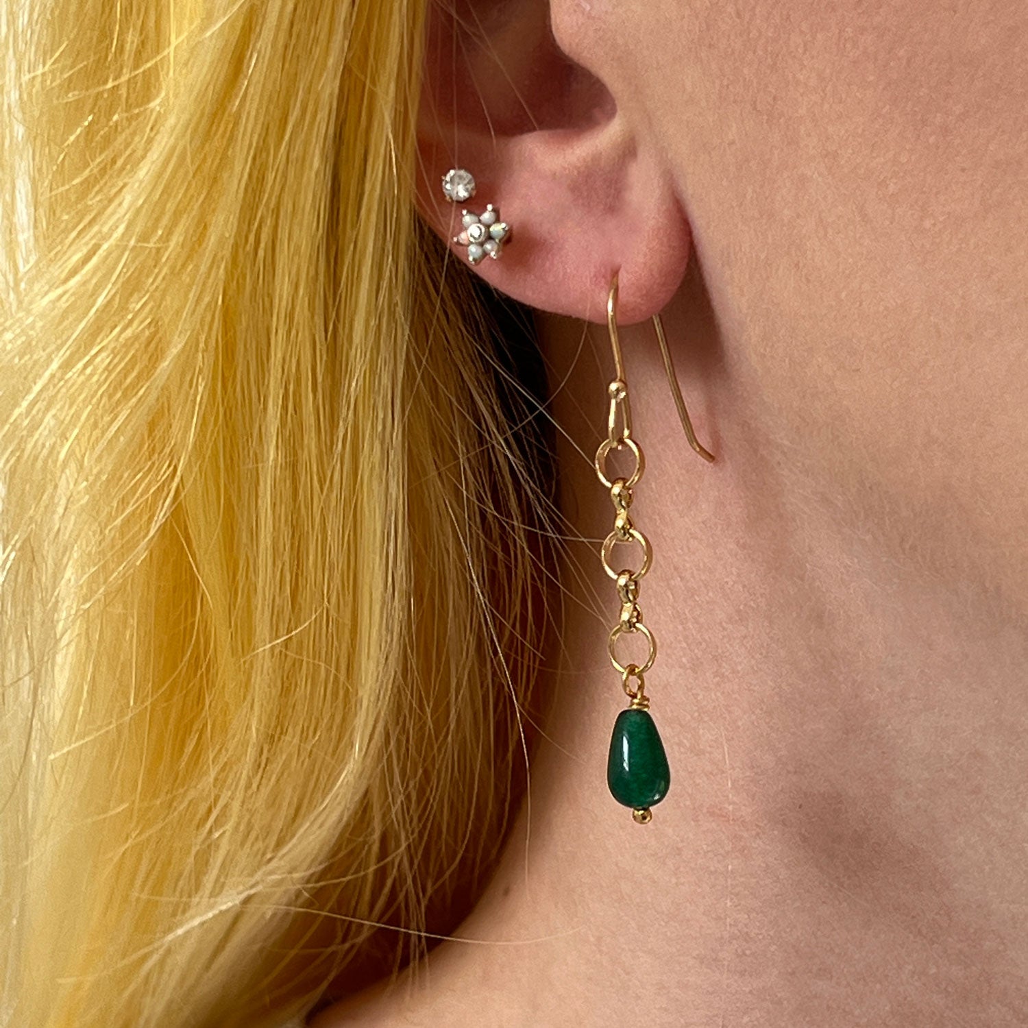 Little Circle Chain With Green Onyx Pear Earrings