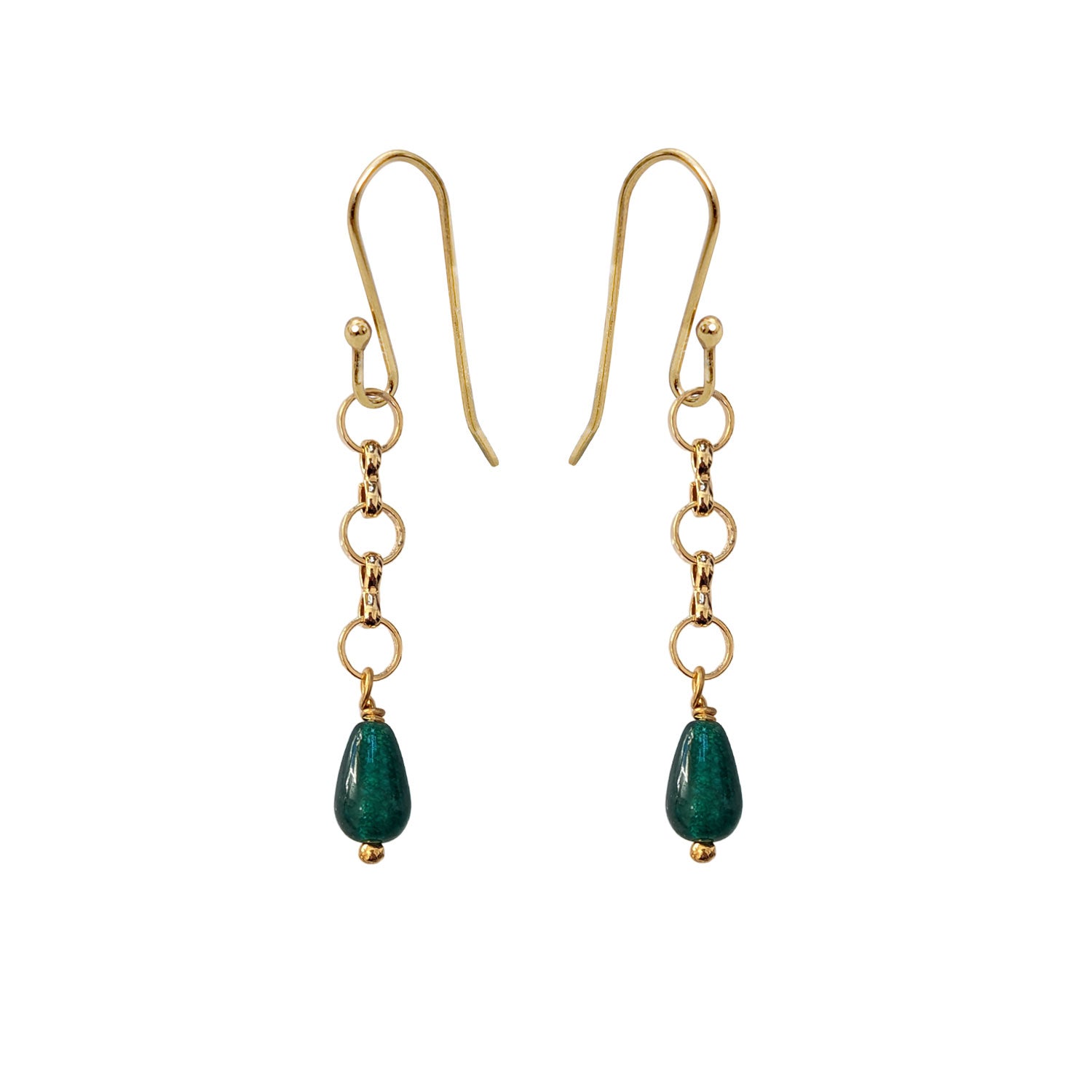 Little Circle Chain With Green Onyx Pear Earrings